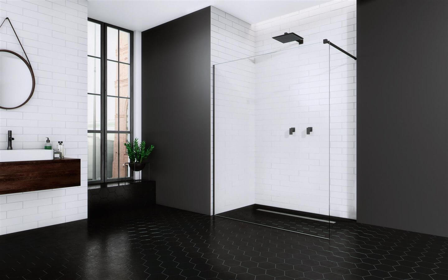 Modo New II walk-in zuhanyfal (fekete)