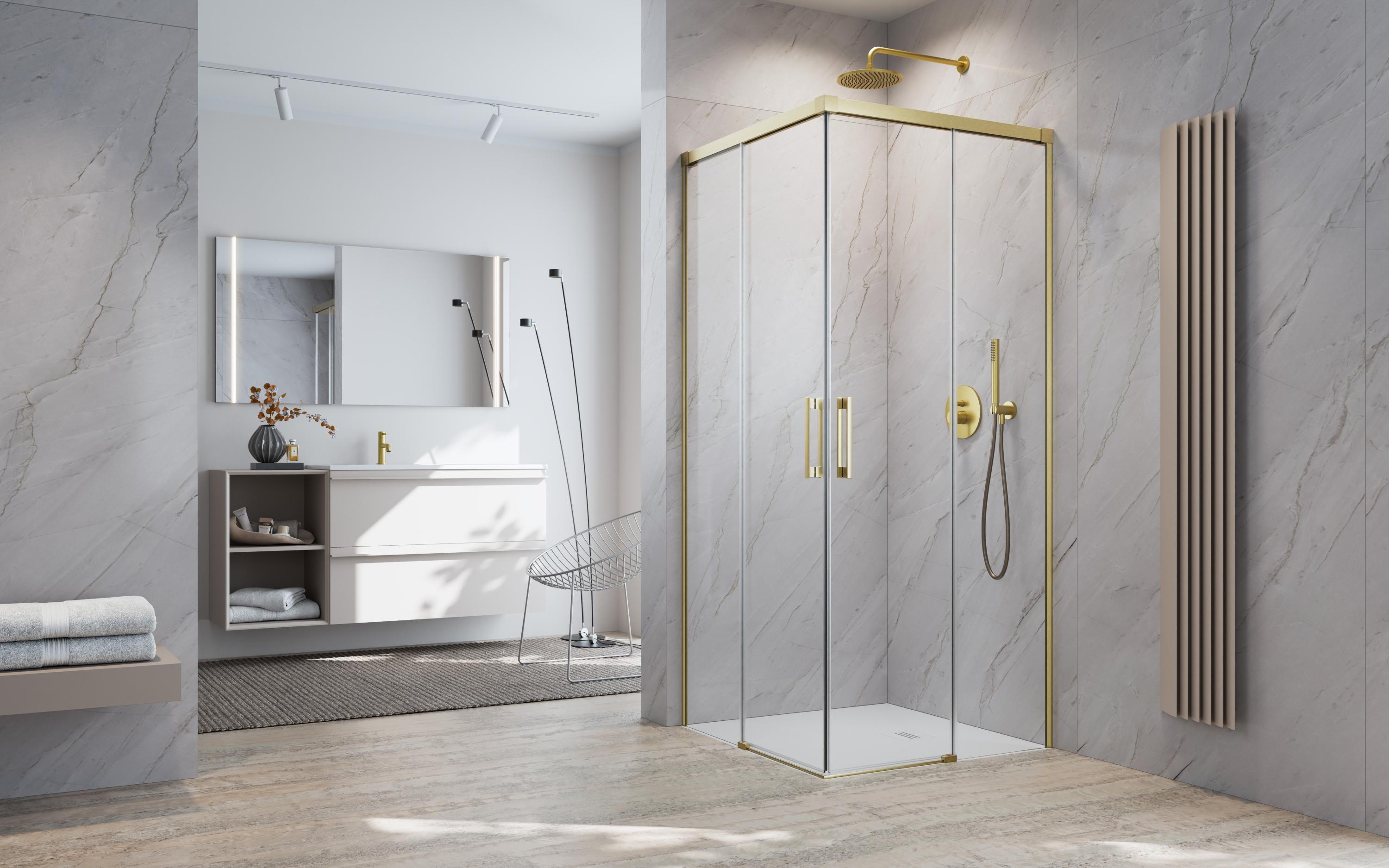 Idea 8 Brushed Gold KDD szögletes szálcsiszolt arany zuhanykabin