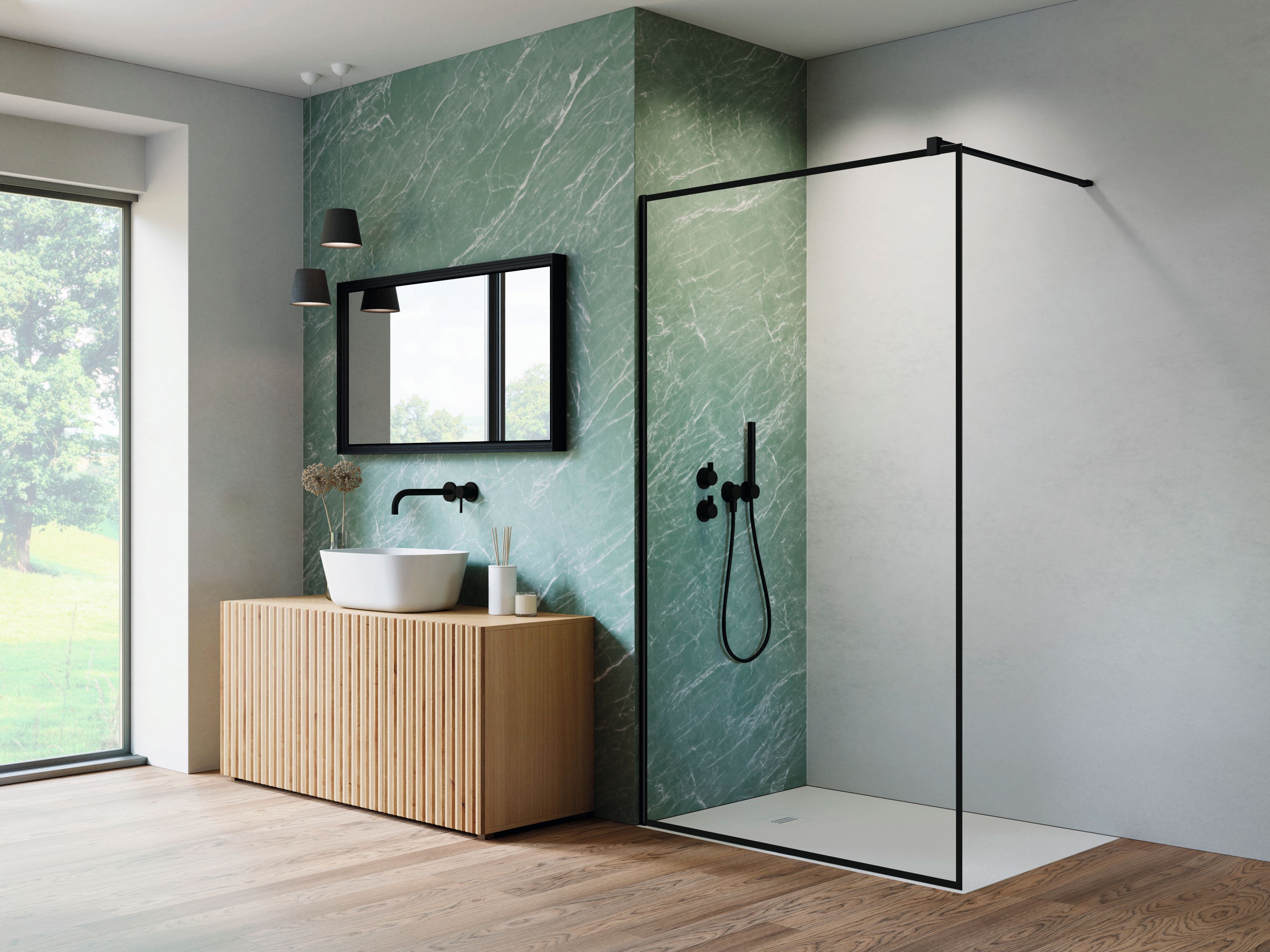 Nes Black Walk-in II Frame fekete zuhanyfal
