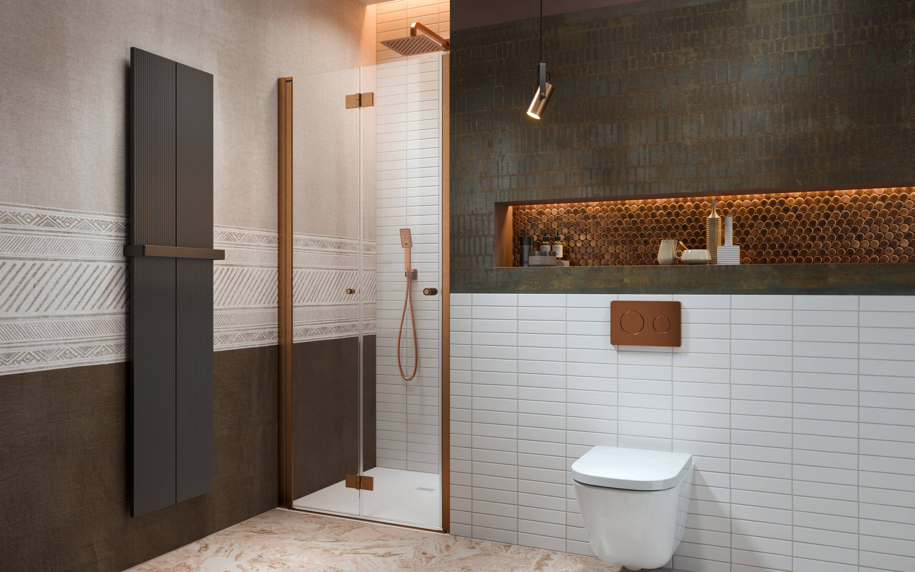 Nes Brushed Copper DWB szálcsiszolt réz zuhanyajtó