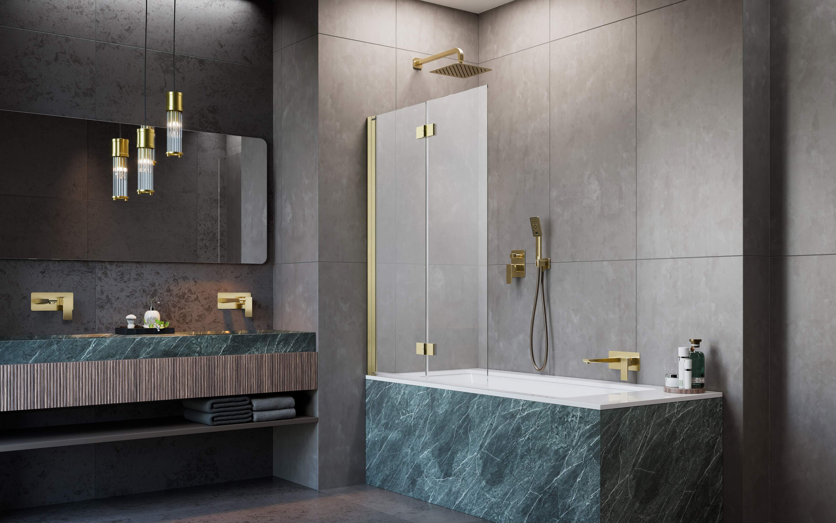Nes Brushed Gold PND I szálcsiszolt arany kádparaván