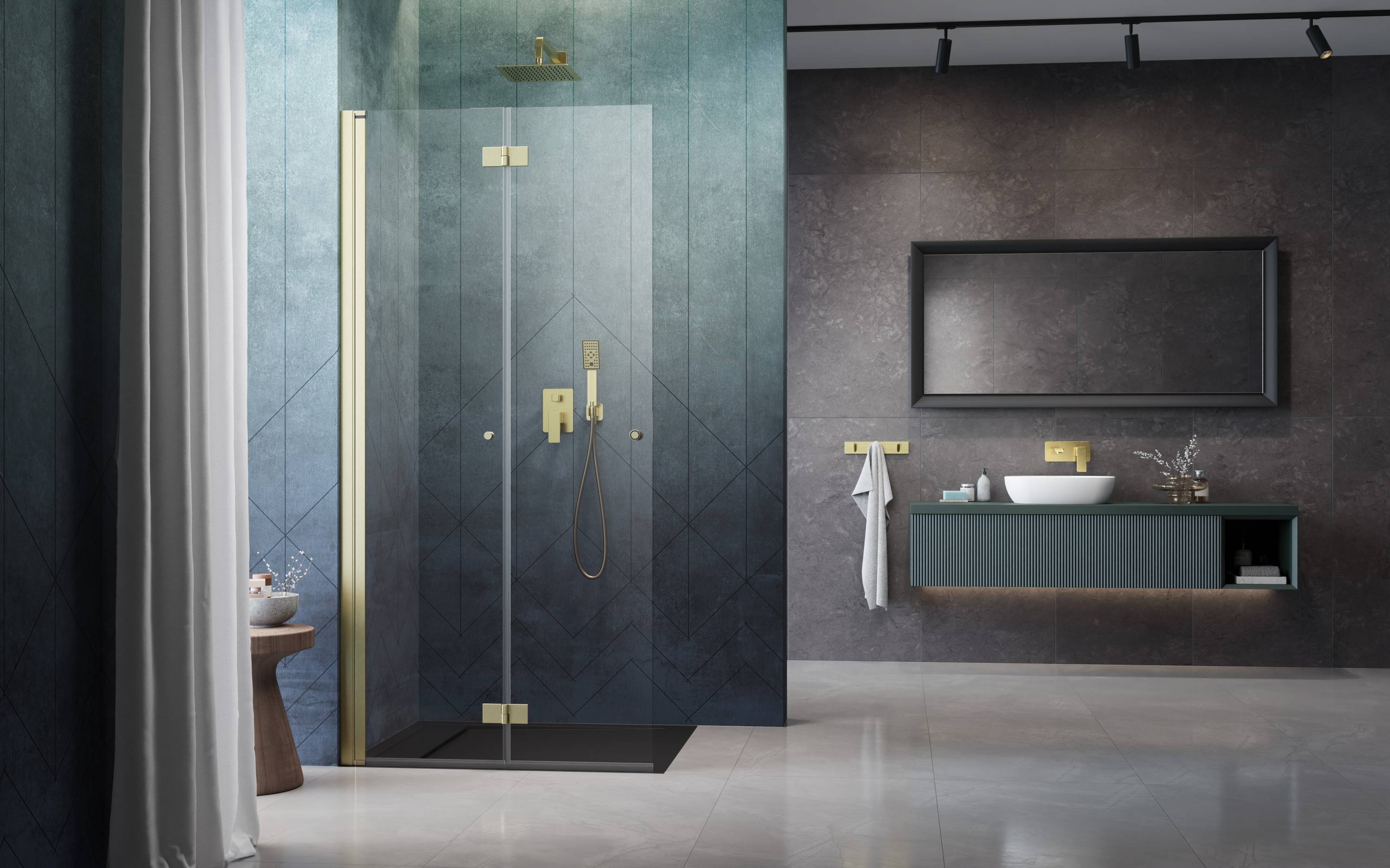 Nes Brushed Gold Walk-in KDD-B szálcsiszolt arany zuhanyfal