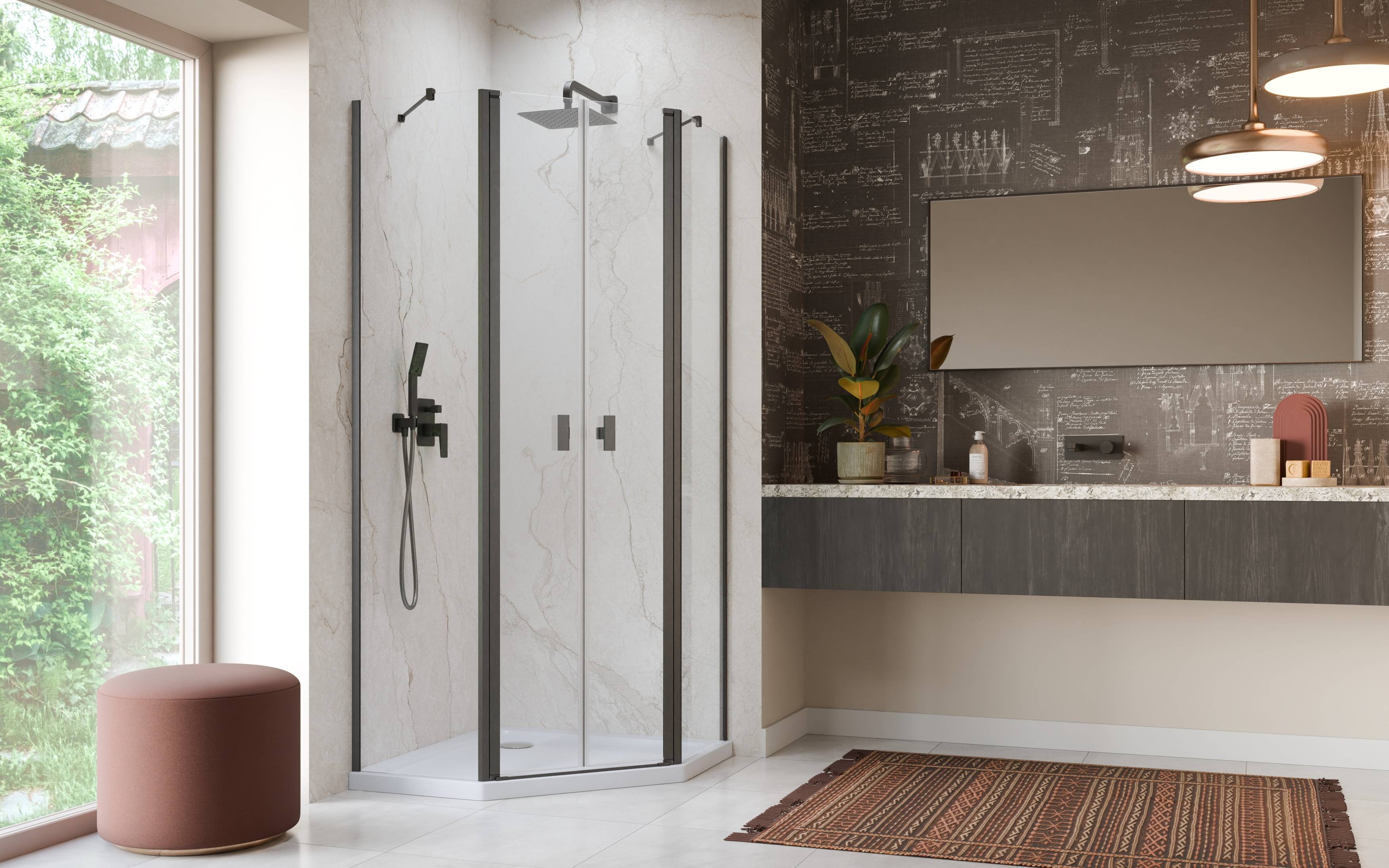 Nes Brushed GunMetal PTD szögletes szálcsiszolt fegyvermetál zuhanykabin