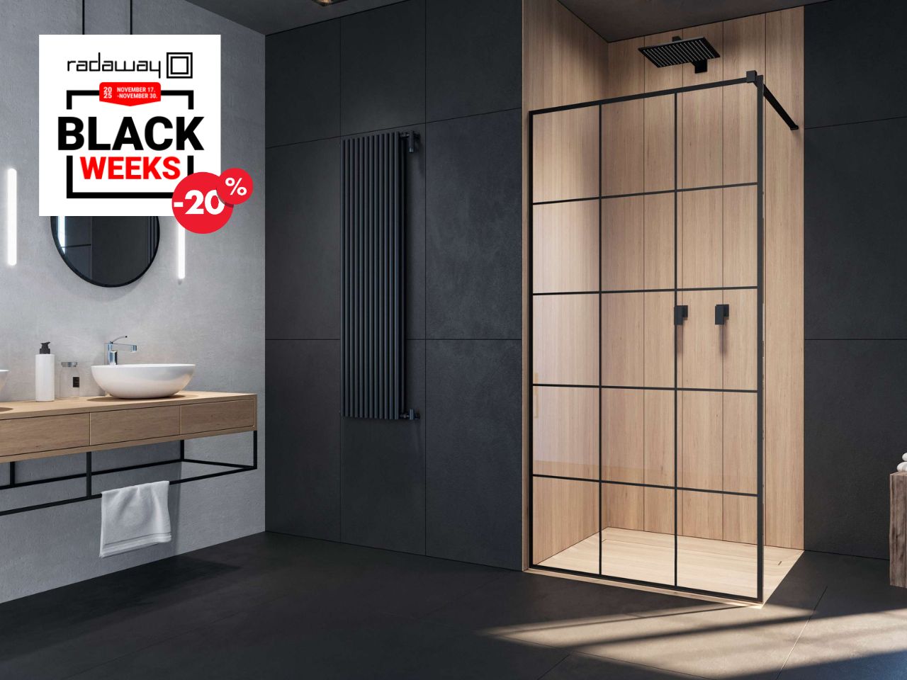 Modo New Black II Factory Walk-in fekete zuhanyfal