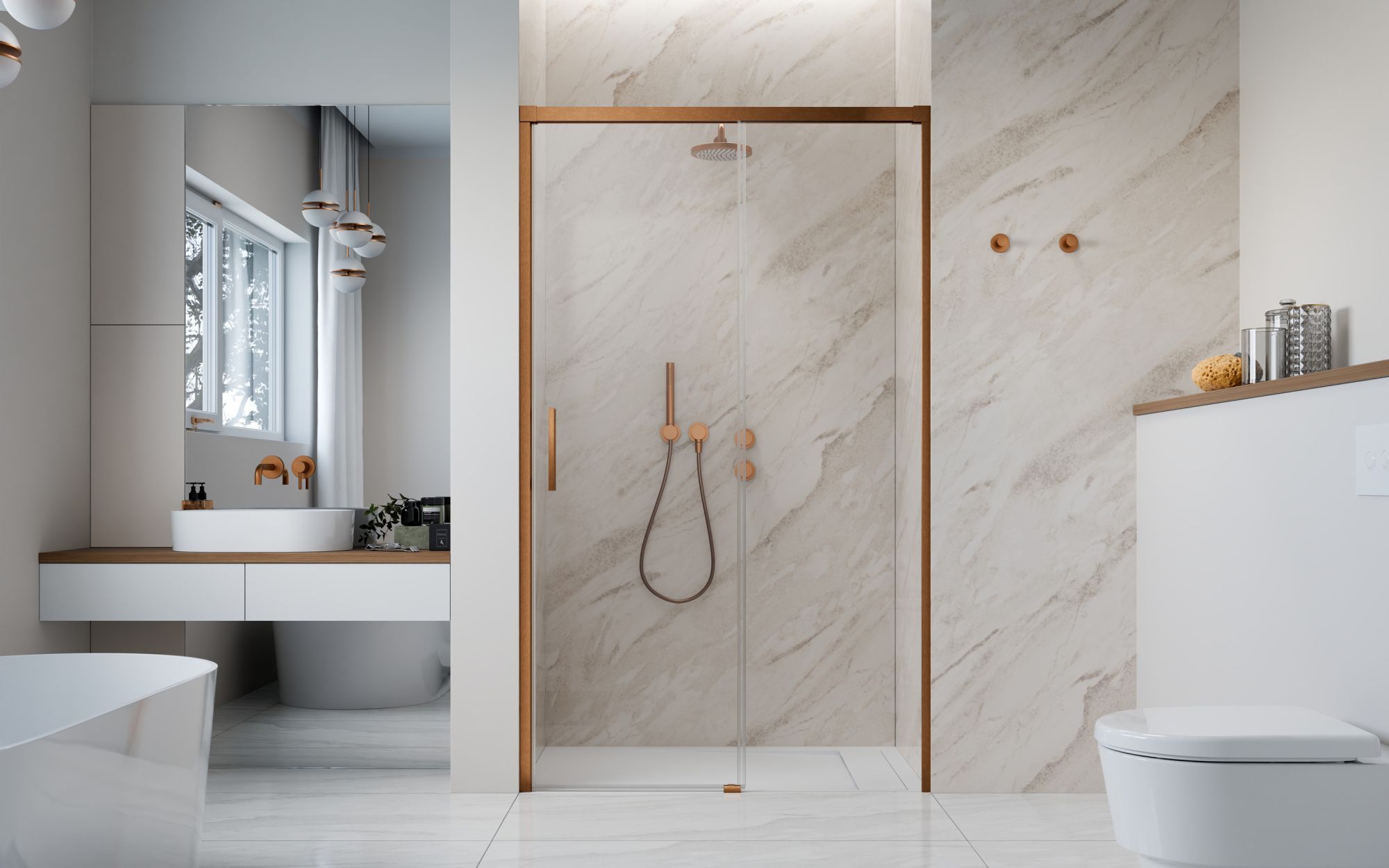 Idea Brushed Copper DWJ szálcsiszolt réz zuhanyajtó