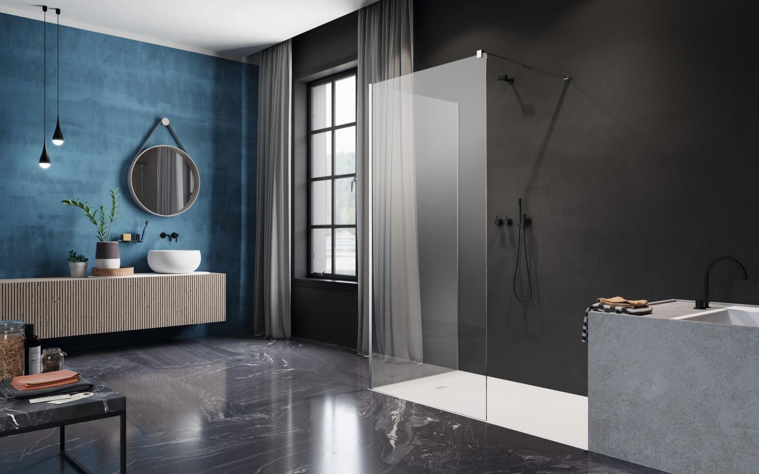 Antracit fal és üvegfelületek enteriőr