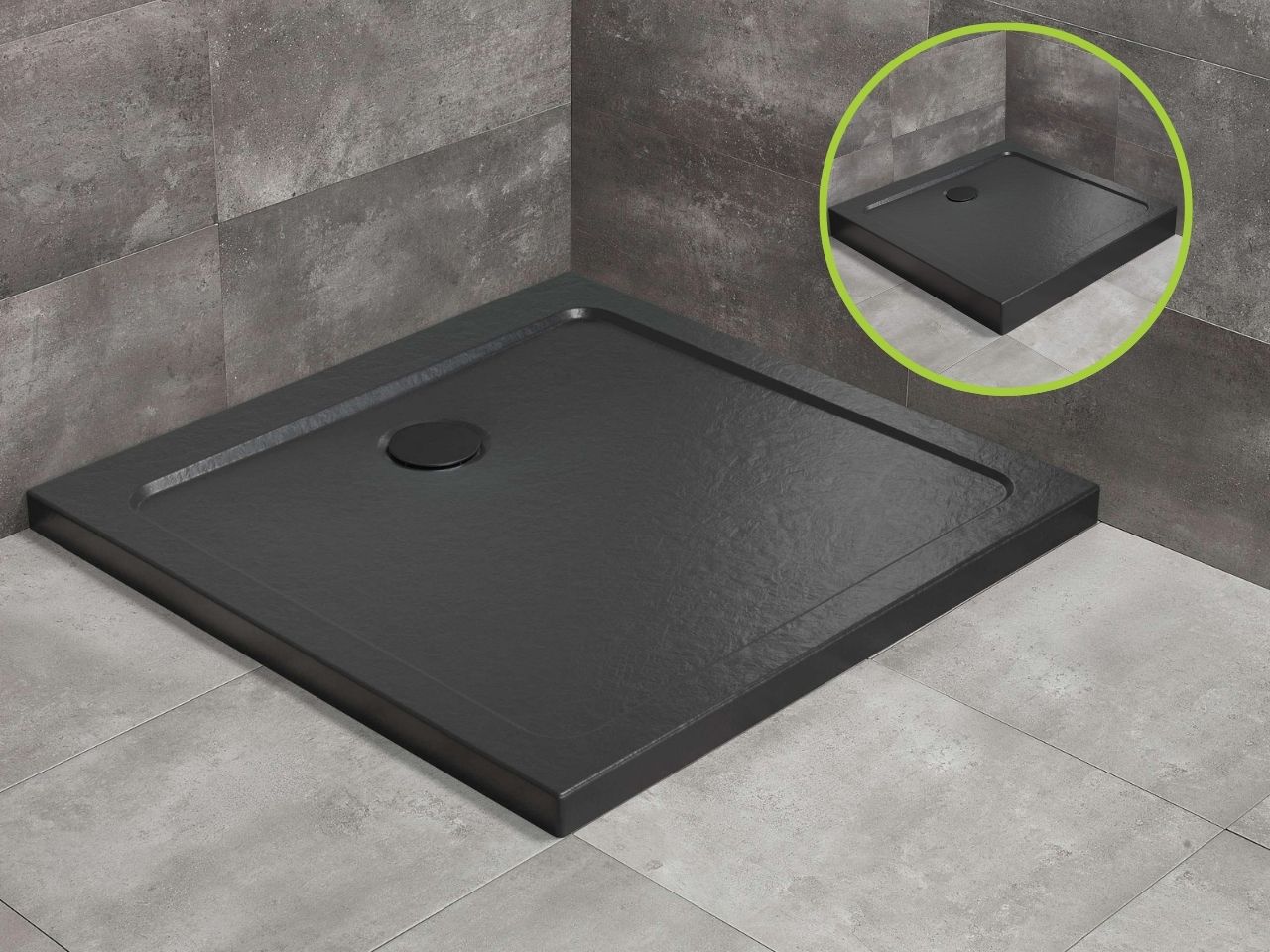 Doros Stone C szögletes zuhanytálca (fekete)