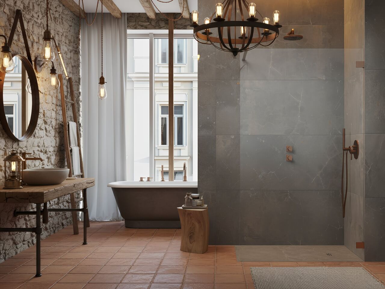 Essenza Pro Brushed Copper Walk-in szálcsiszolt réz zuhanyfal