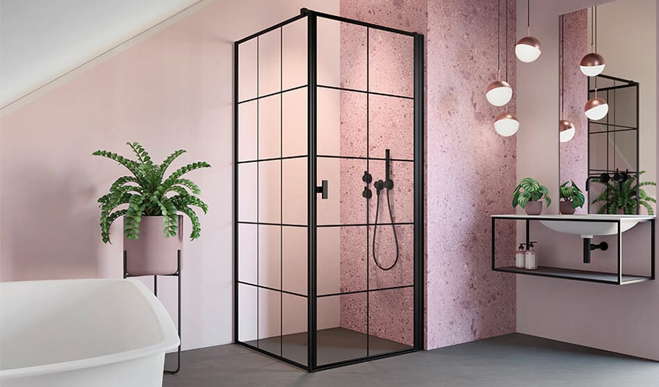 Fekete fémes árnyalatokkal fürdőszoba enteriőr