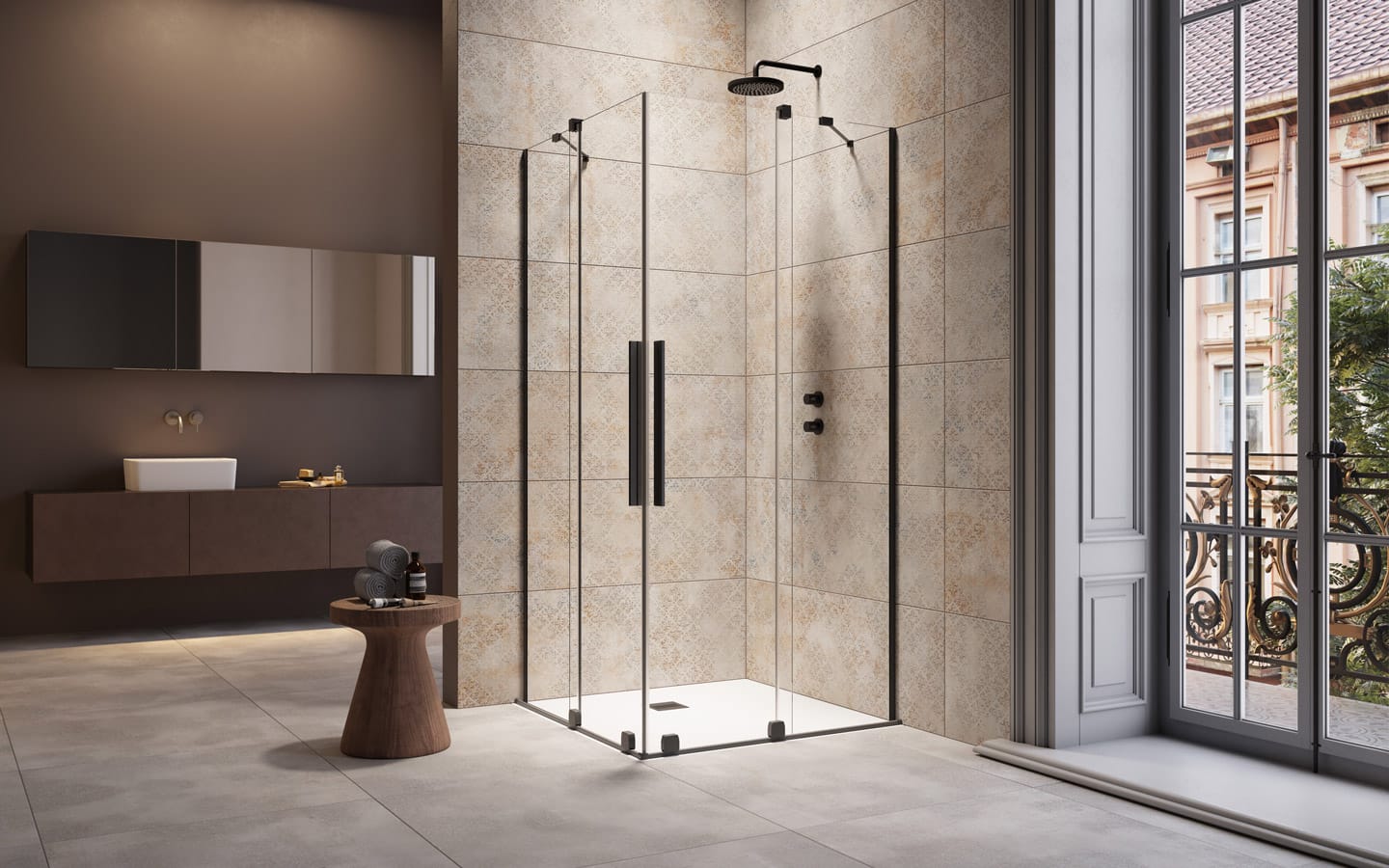 Furo Black KDD szögletes fekete zuhanykabin