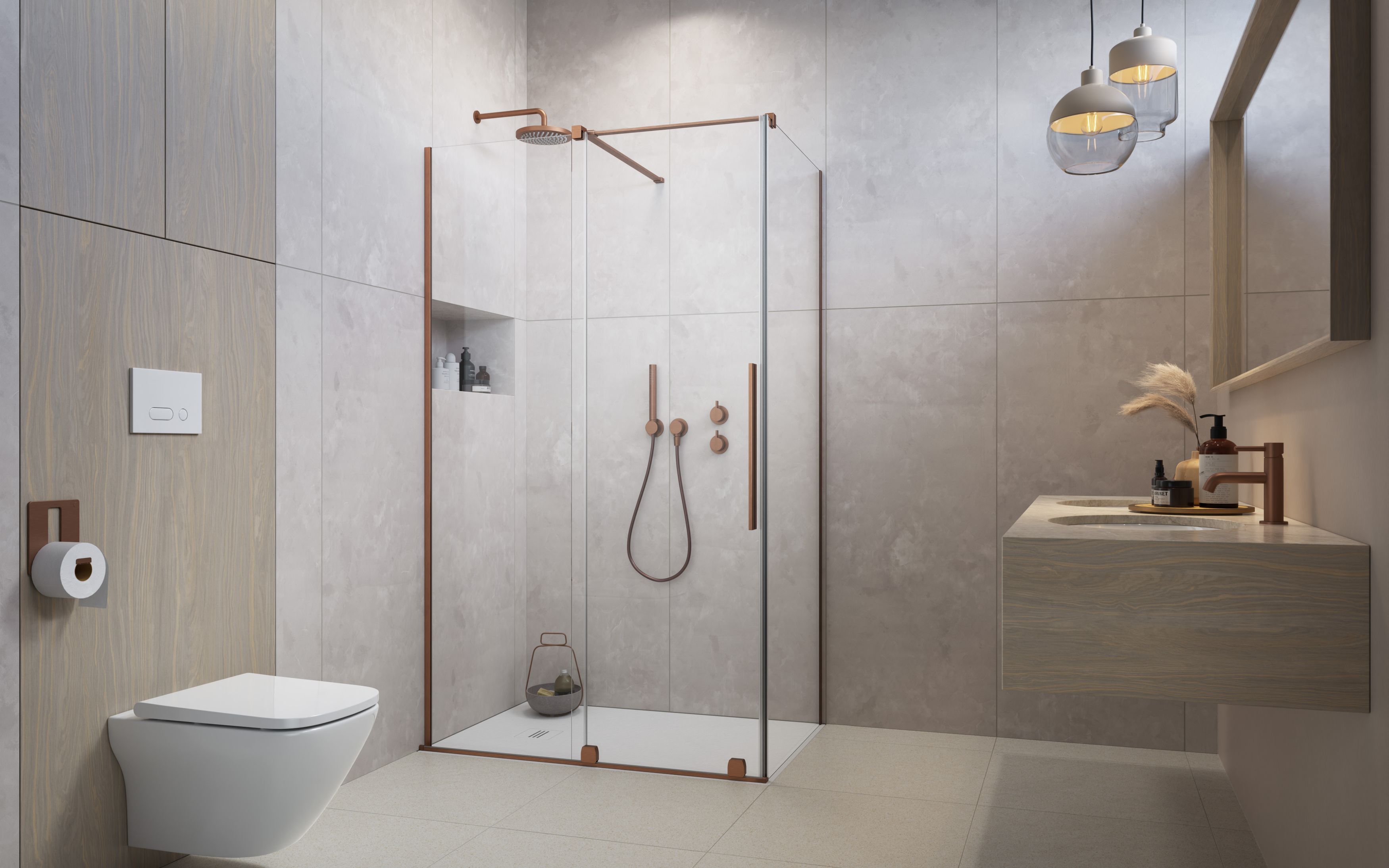 Furo Brushed Copper KDJ szögletes szálcsiszolt réz zuhanykabin
