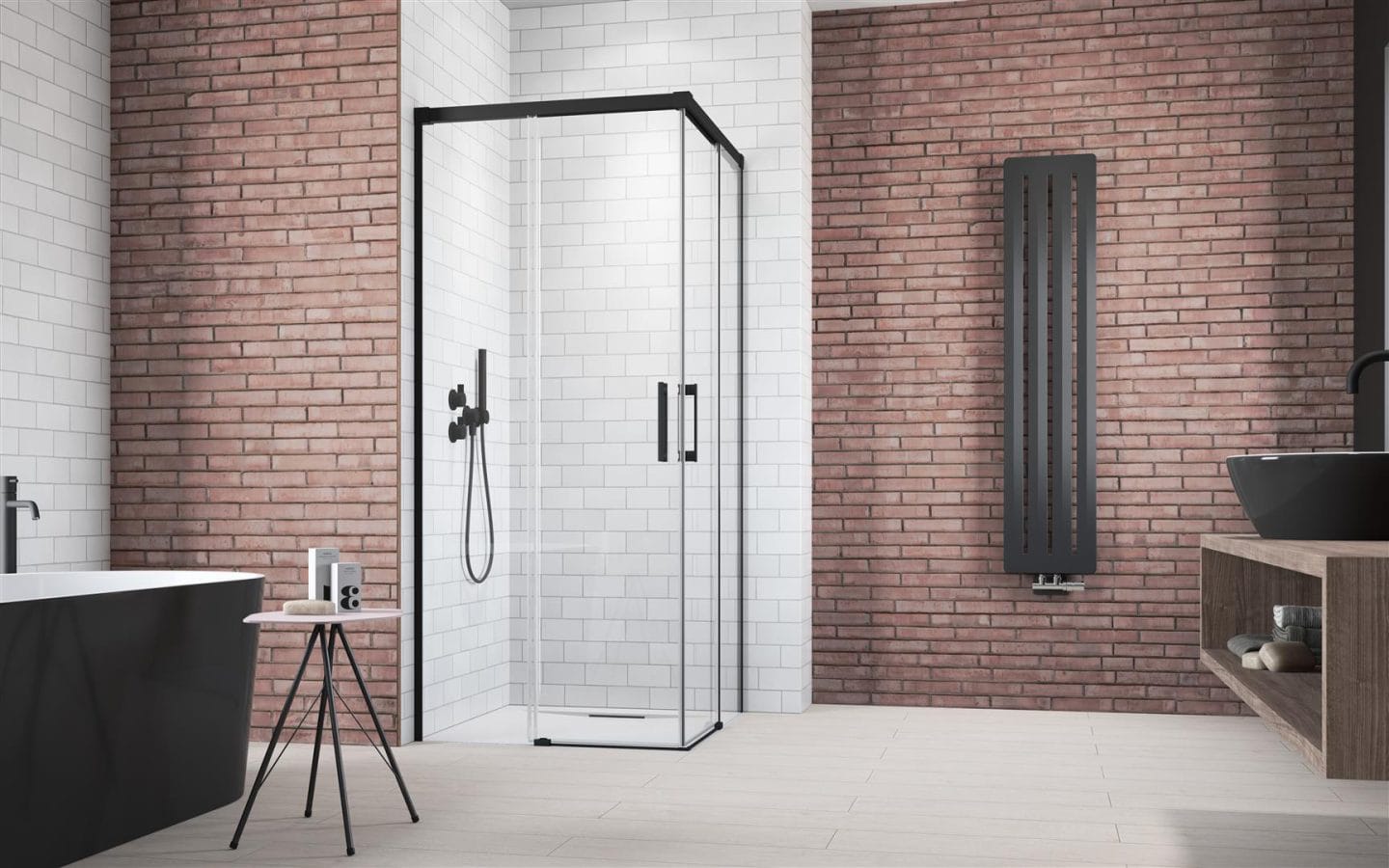 Idea Black KDD szögletes fekete zuhanykabin