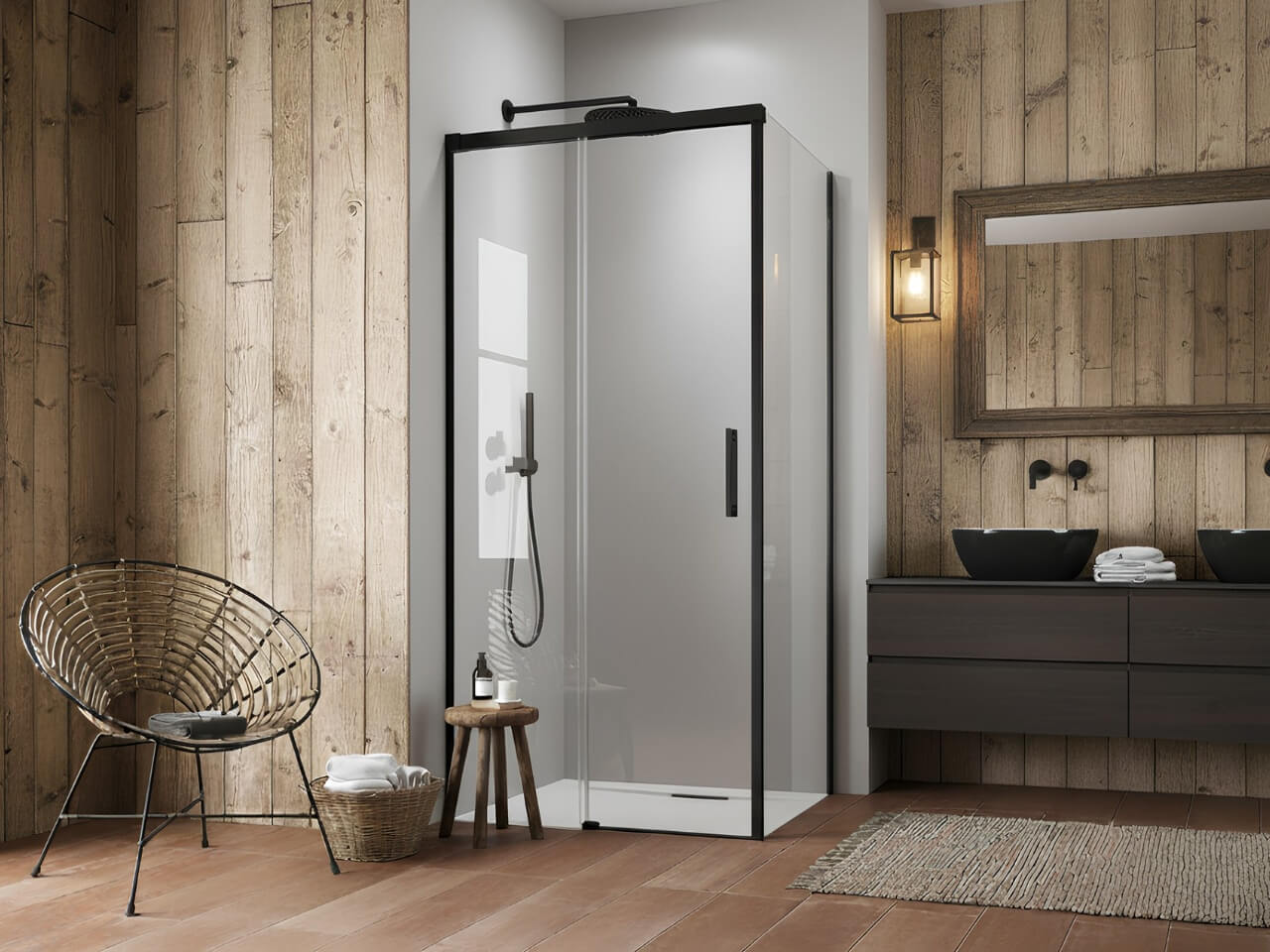 Idea Black KDJ szögletes fekete zuhanykabin