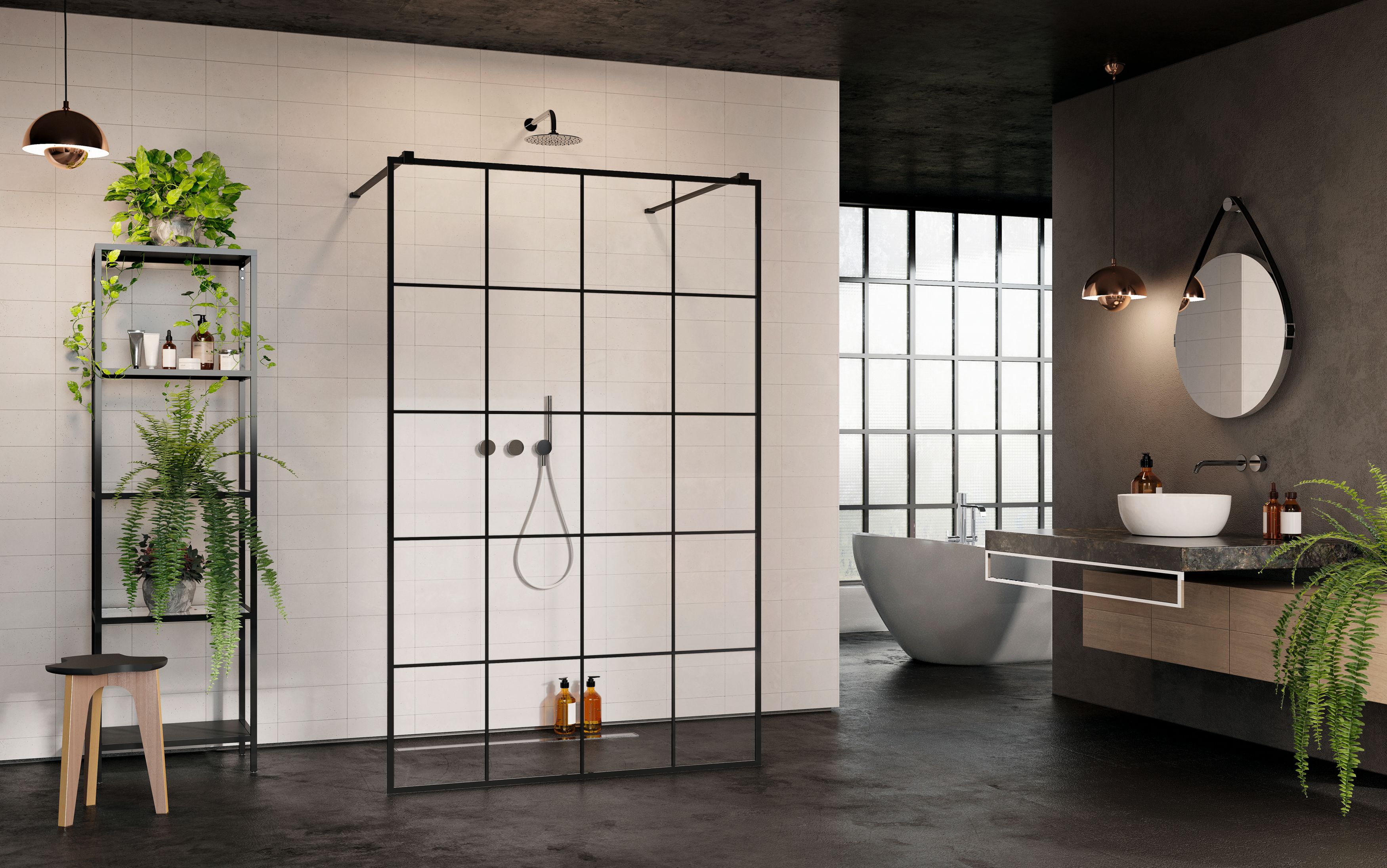Modo New Black I Factory Walk-in fekete zuhanyfal