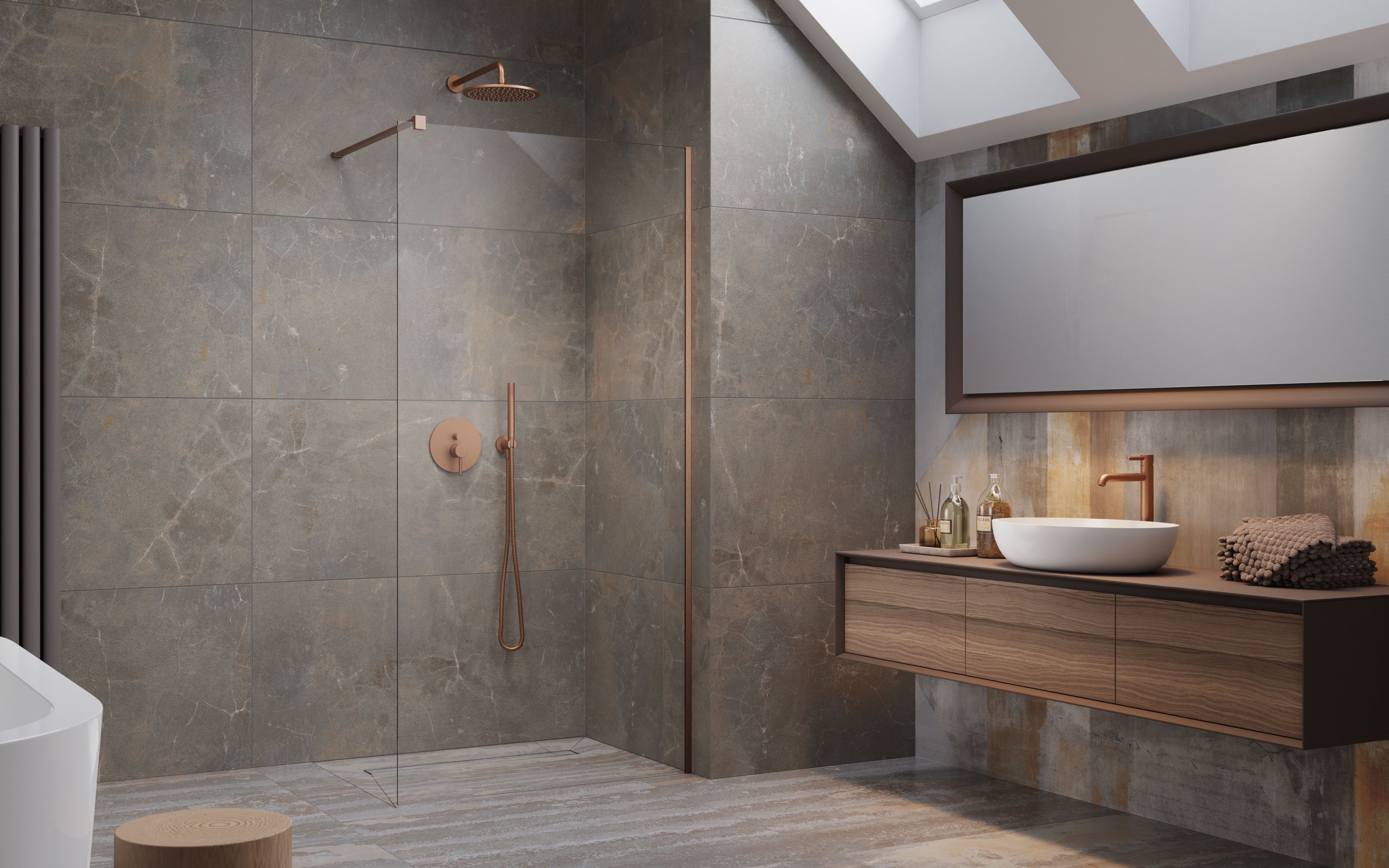 Modo New Brushed Copper II Walk-in szálcsiszolt réz zuhanyfal