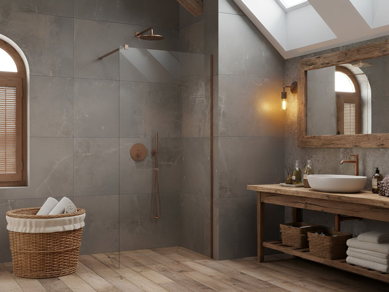 Modo New Brushed Copper II Walk-in szálcsiszolt réz zuhanyfal