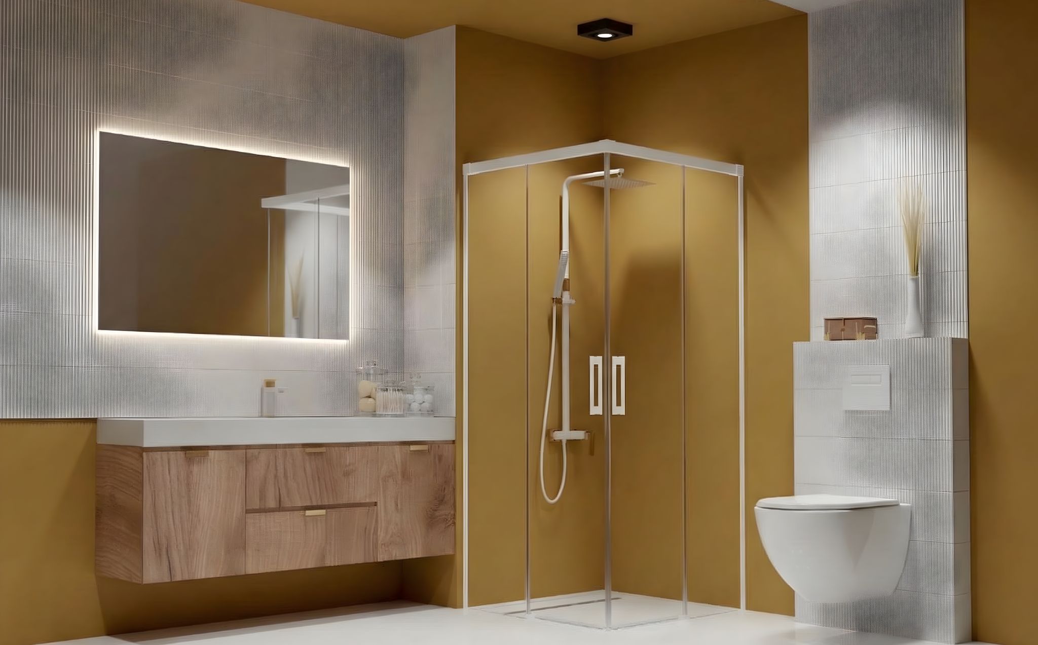 Mustársárga fürdőszoba enteriőr