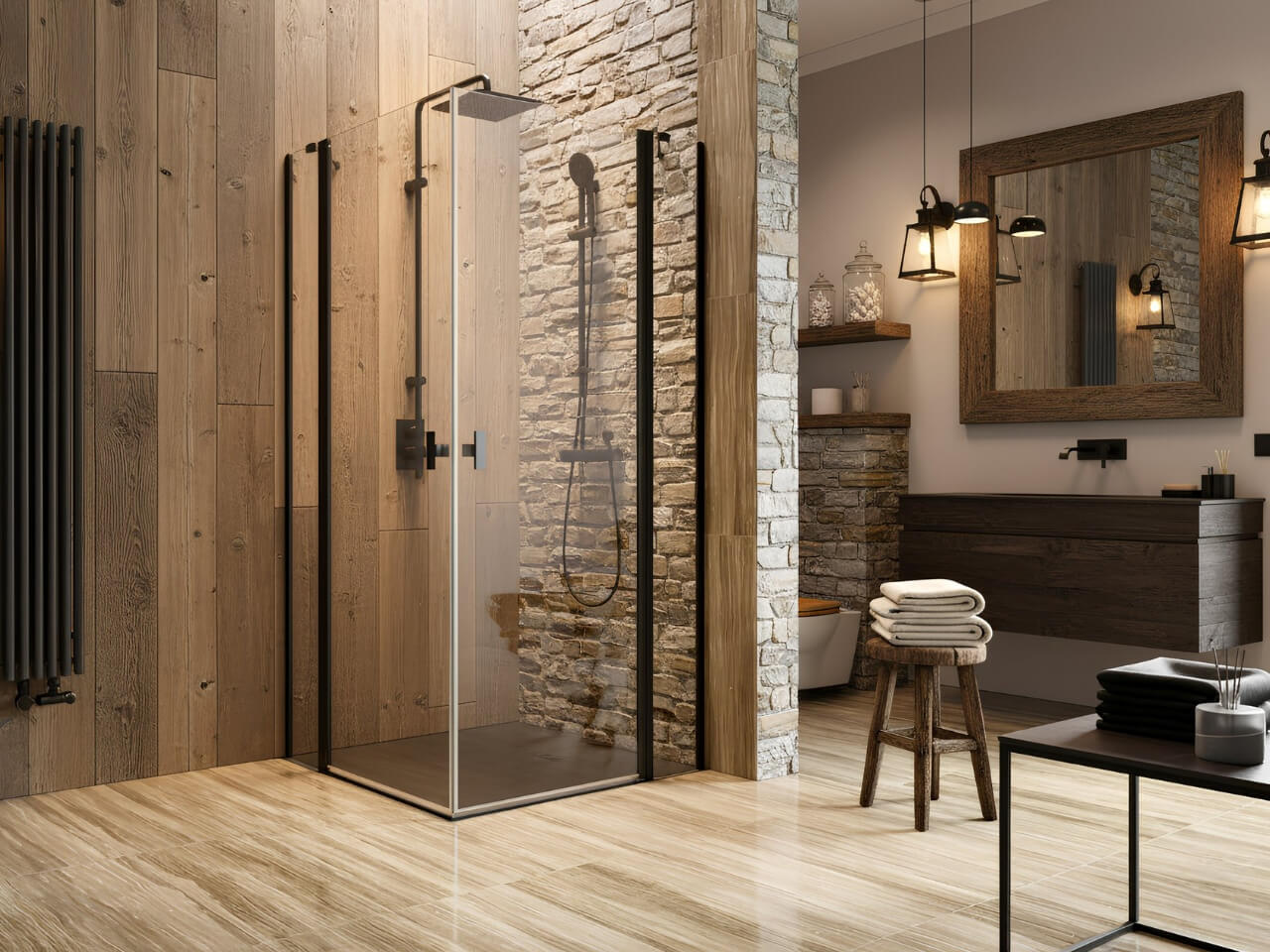 Nes Black KDD II szögletes fekete zuhanykabin