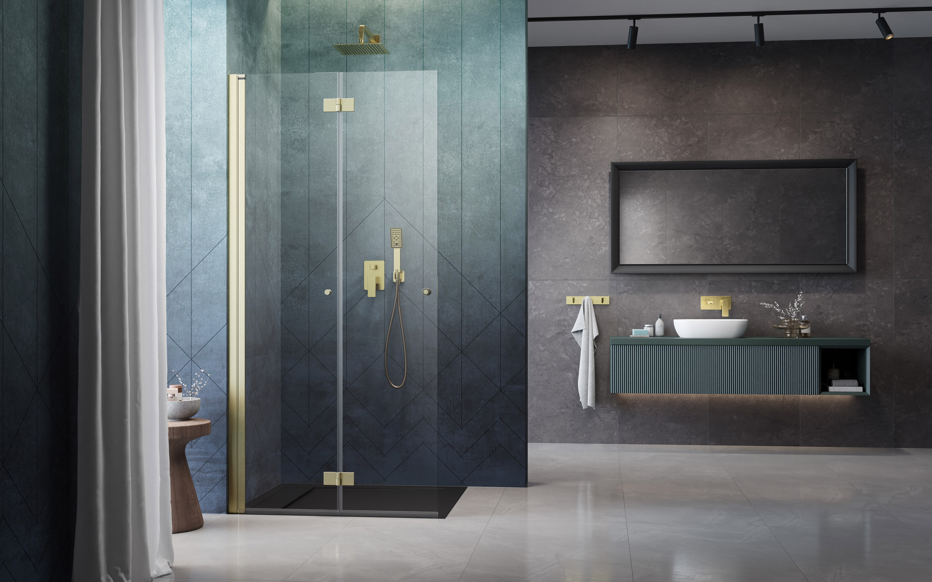 Nes Brushed Gold Walk-in KDD-B szálcsiszolt arany zuhanyfal