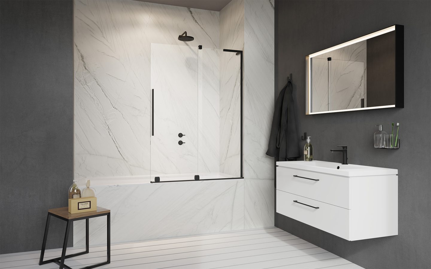 Furo SL Black PND II fekete kádparaván