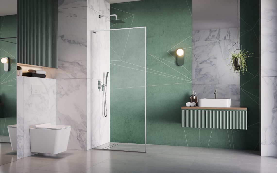 Radaway-Modo-F-SL-II-walk-in-zuhanyfal-zold-furdodizajnnal