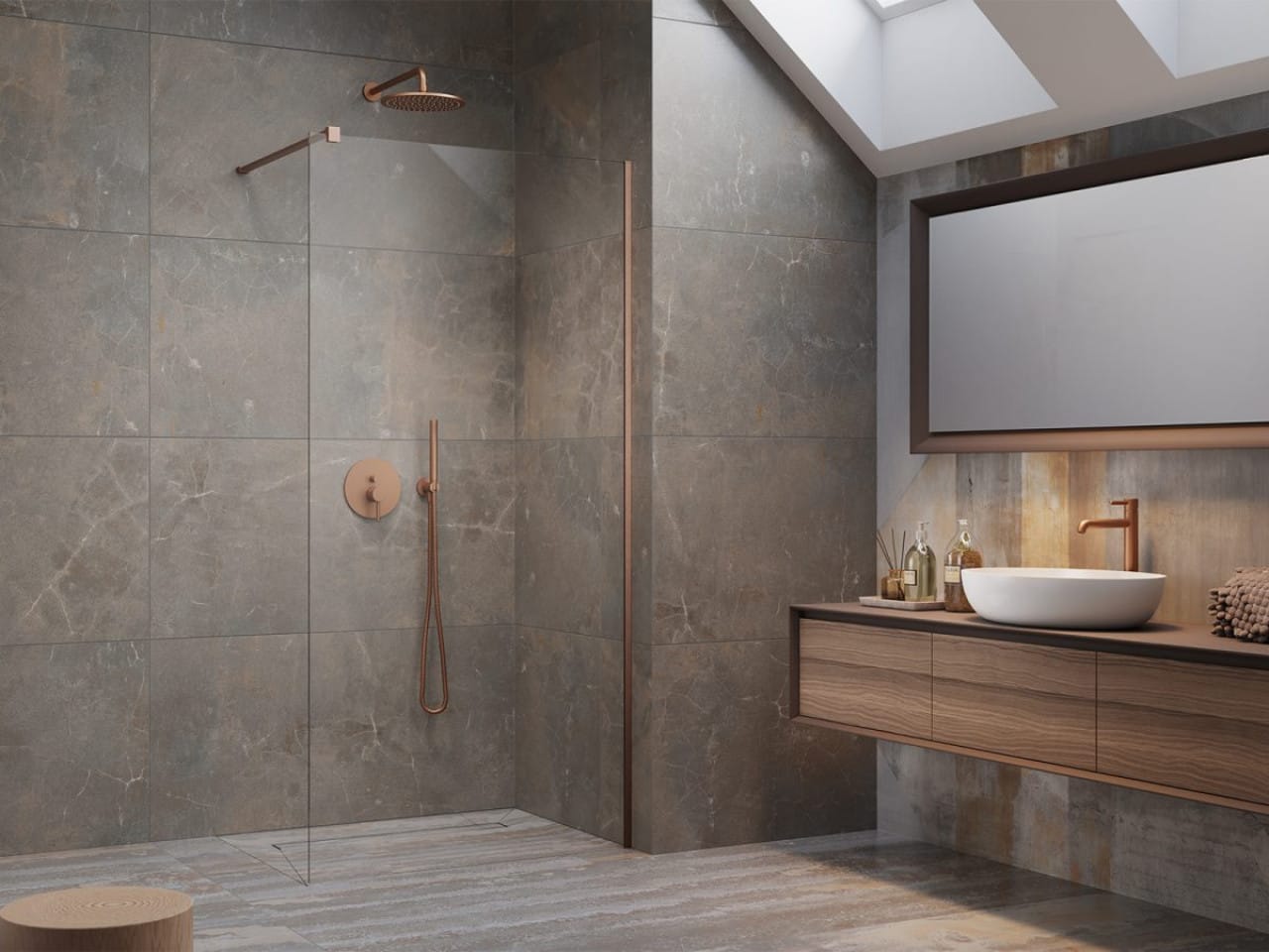 Modo New Brushed Copper II Walk-in zuhanyfal