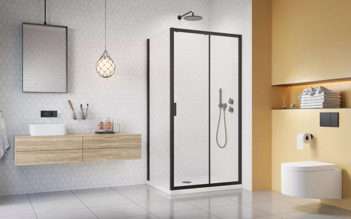 Alienta Black DWJ+S szögletes fekete zuhanykabin enteriőr (a képen jobbos zuhanykabin látható)