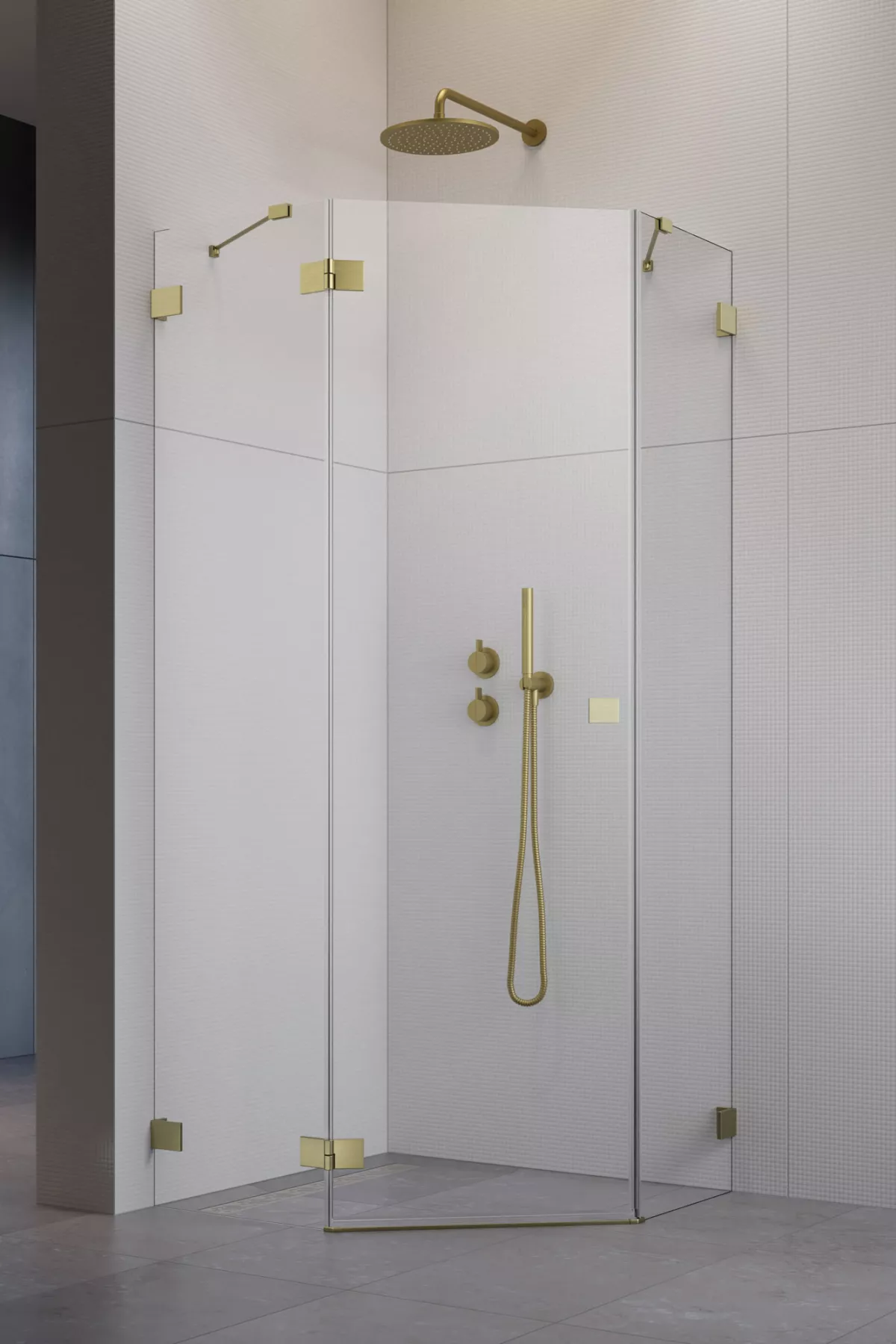Essenza Pro Brushed Gold PTJ szögletes szálcsiszolt arany zuhanykabin (a képen balos zuhanykabin látható)
