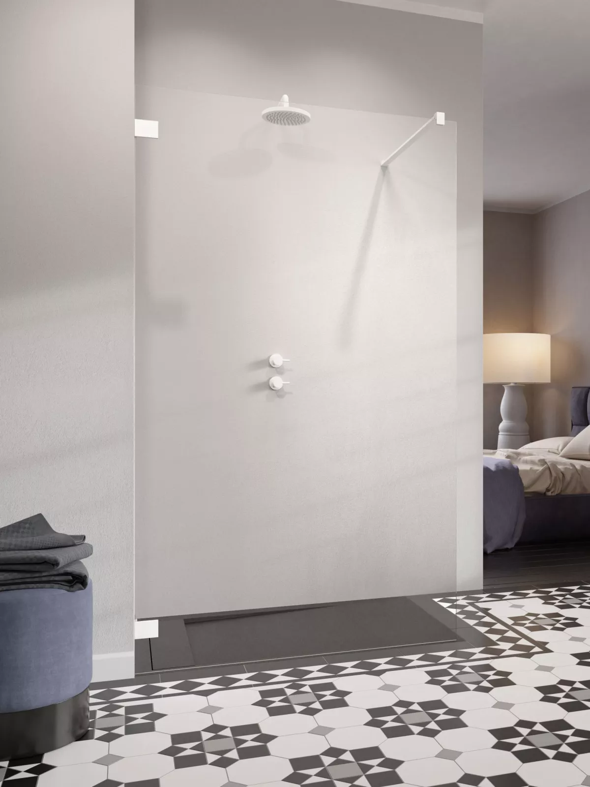 Essenza Pro White Walk-in II fehér zuhanyfal (a képen balos zuhanyfal látható)