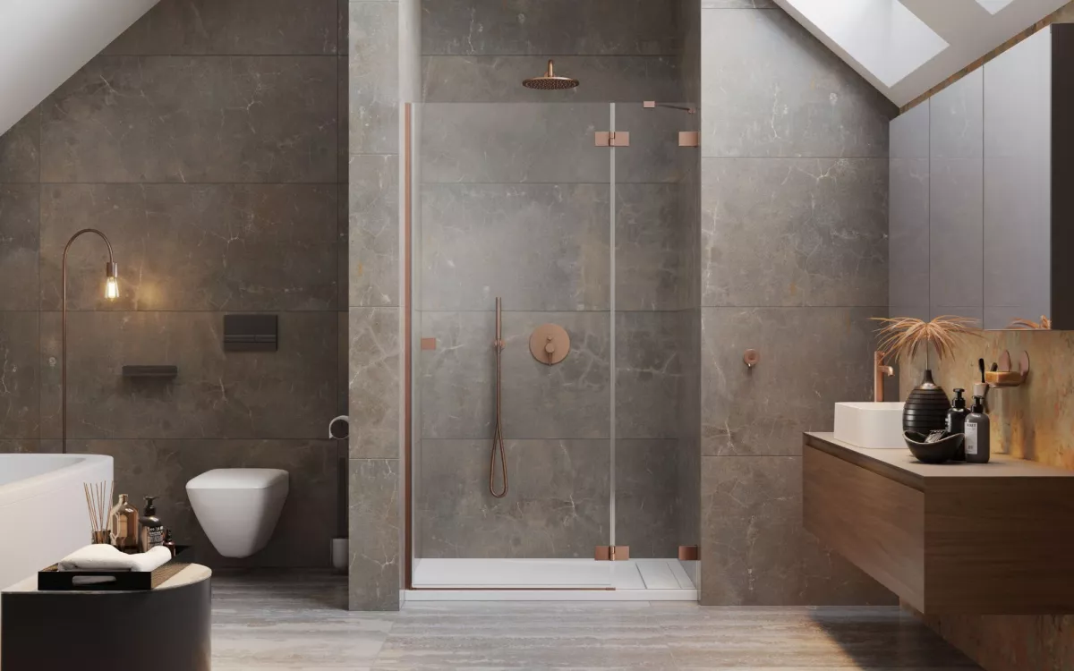 Essenza Pro Brushed Copper DWJ enteriőr (a képen jobbos zuhanyajtó látható)