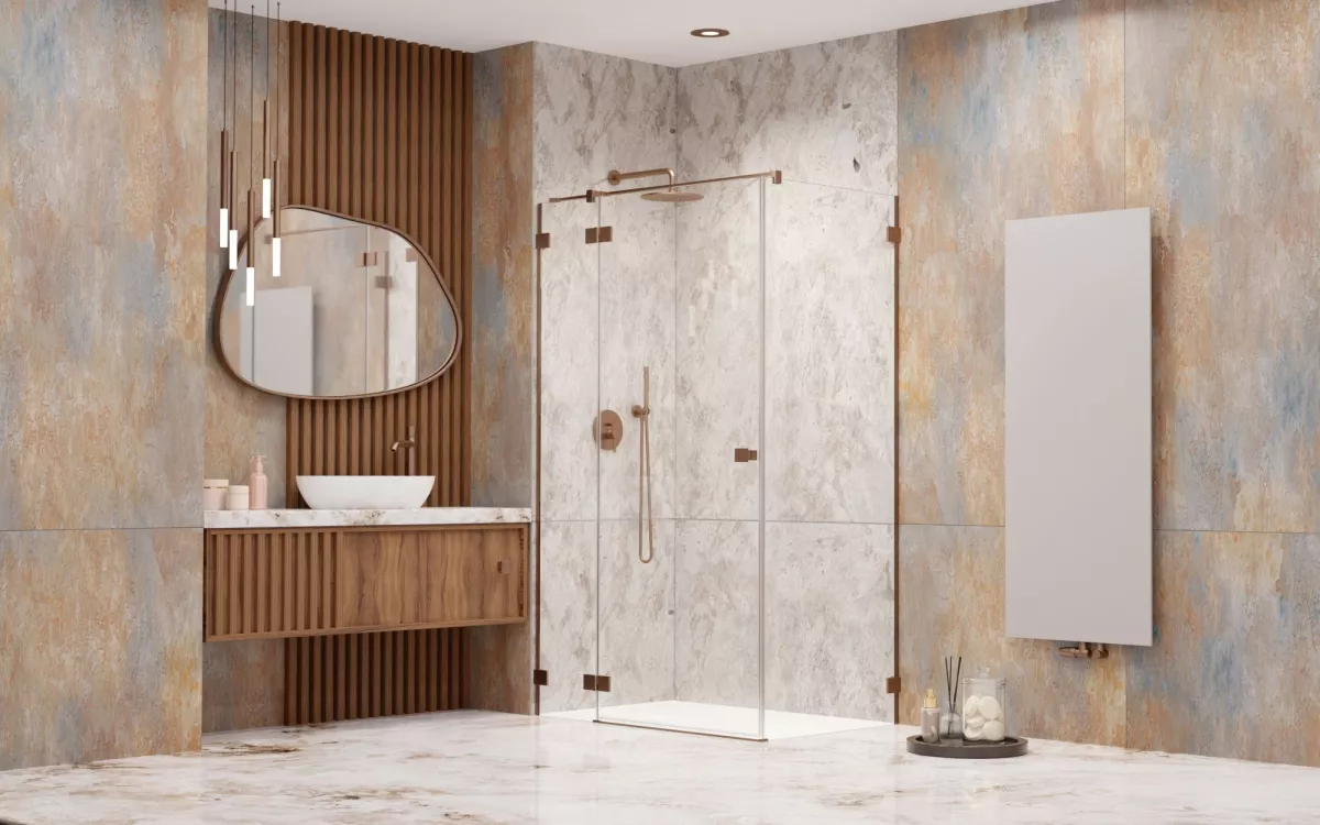 Essenza Pro Brushed Copper KDJ enteriőr (a képen balos zuhanykabin látható)