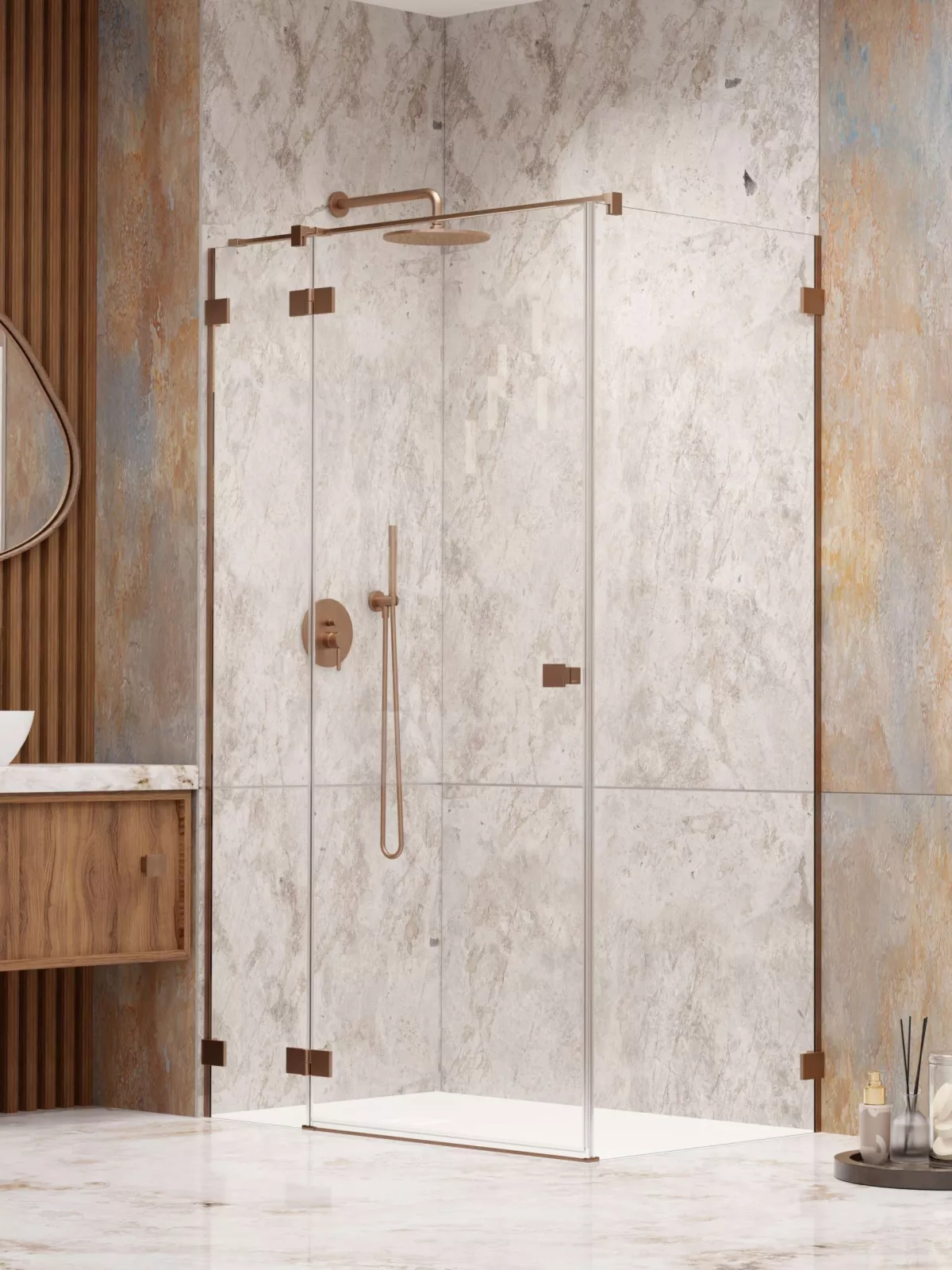 Essenza Pro Brushed Copper KDJ (a képen balos zuhanykabin látható)
