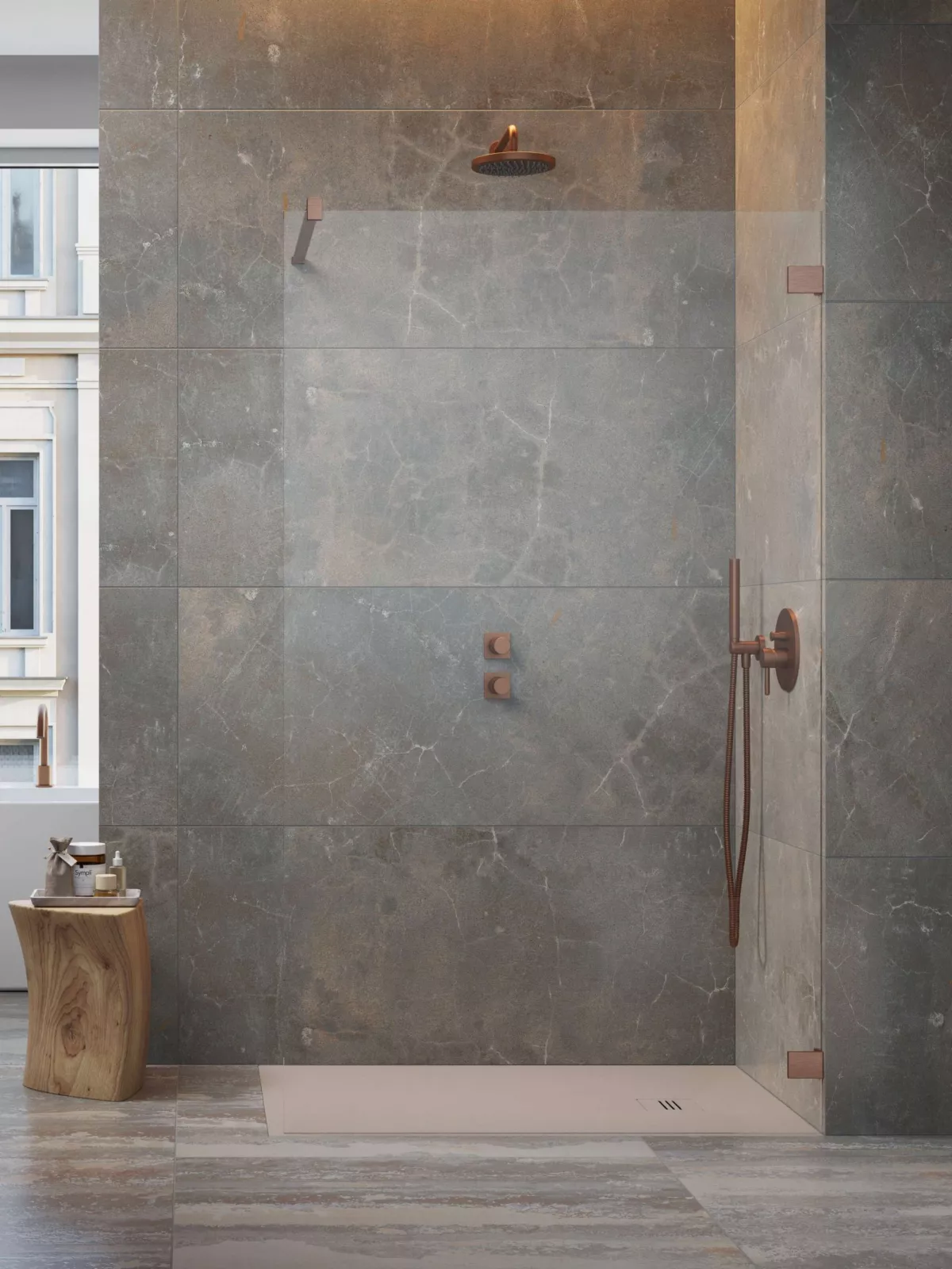 Essenza Pro Brushed Copper Walk-in II szálcsiszolt réz zuhanyfal