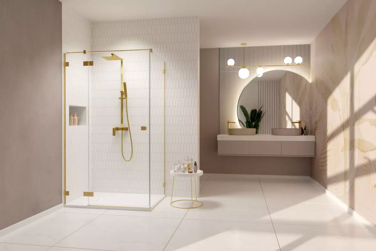 Essenza Pro Brushed Gold KDJ enteriőr (a képen balos zuhanykabin látható)