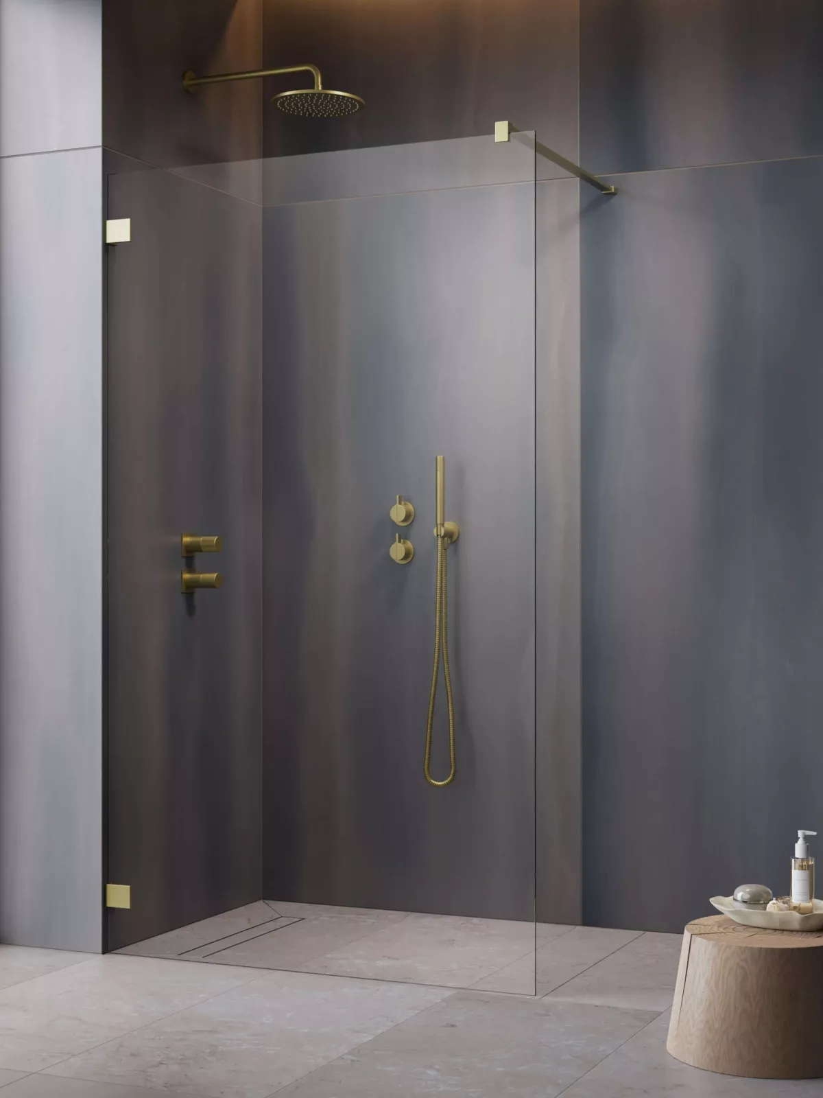 Essenza Pro Brushed Gold Walk-in II szálcsiszolt arany zuhanyfal