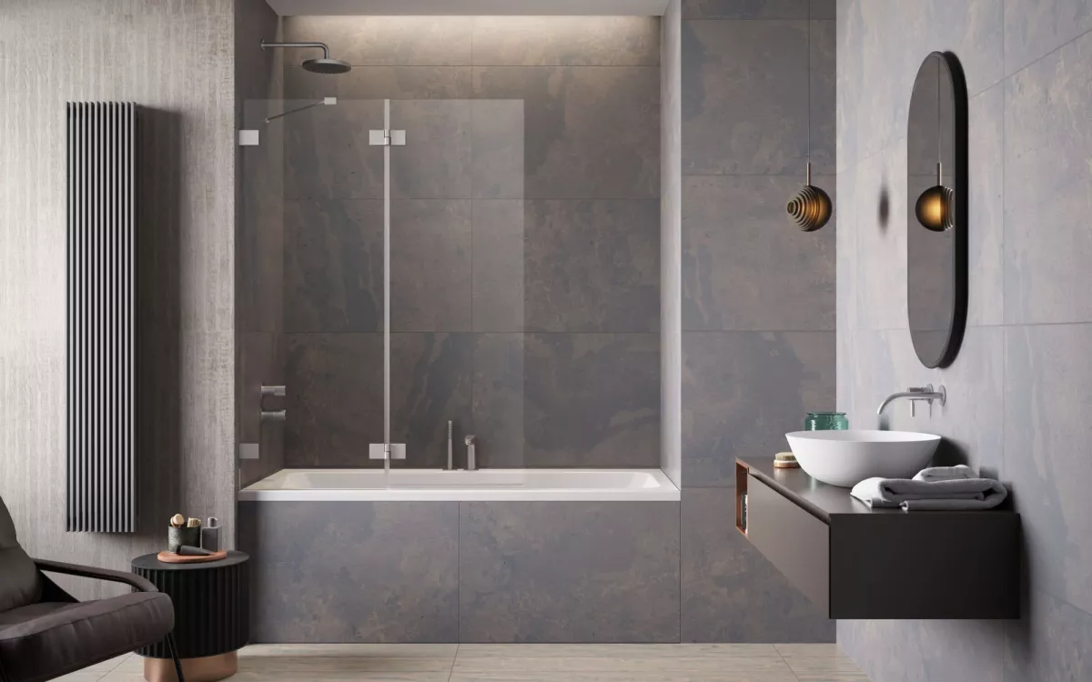 Essenza Pro Brushed Nickel PND II enteriőr (a képen balos kádparaván látható)