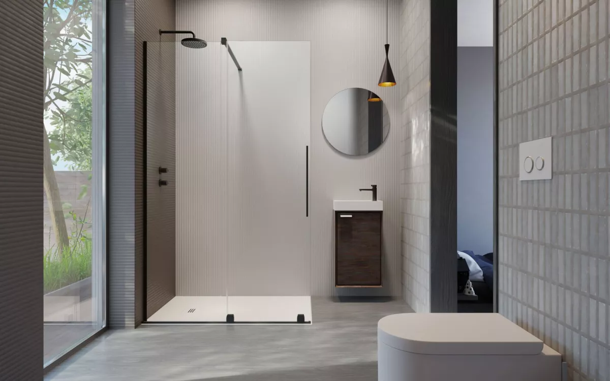 Furo Black Walk-in fekete zuhanyfal (a képen balos zuhanyfal látható)