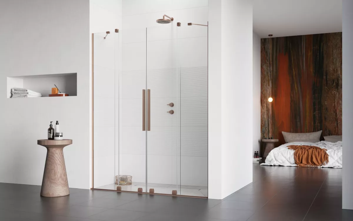Furo Brushed Copper DWD szálcsiszolt réz zuhanyajtó enteriőr