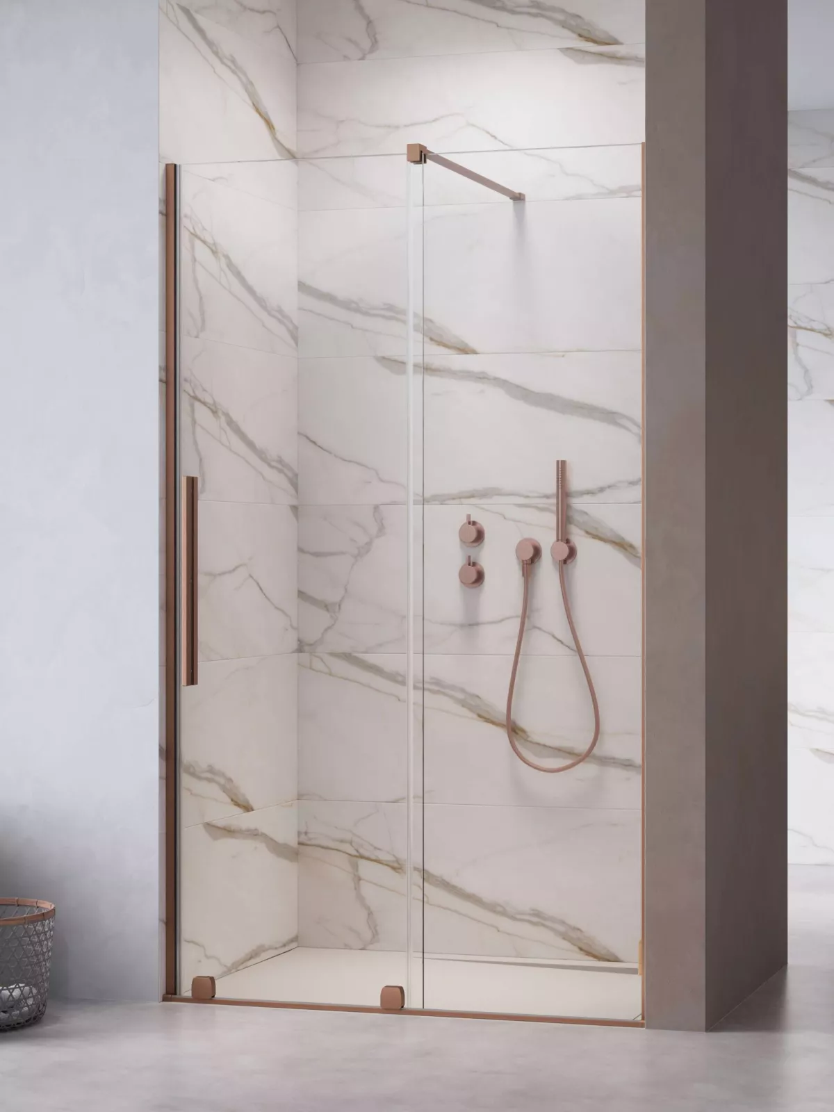 Furo Brushed Copper DWJ szálcsiszolt réz zuhanyajtó (a képen jobbos zuhanyajtó látható)