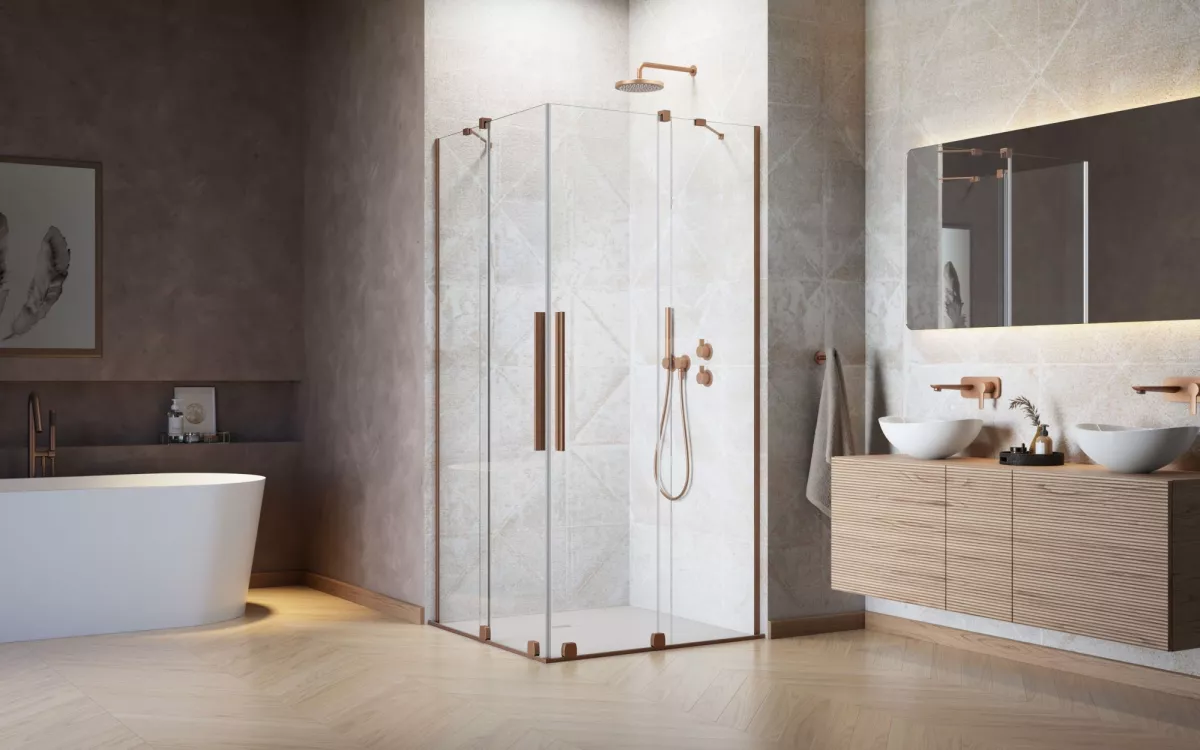 Furo Brushed Copper KDD szögletes szálcsiszolt réz zuhanykabin enteriőr