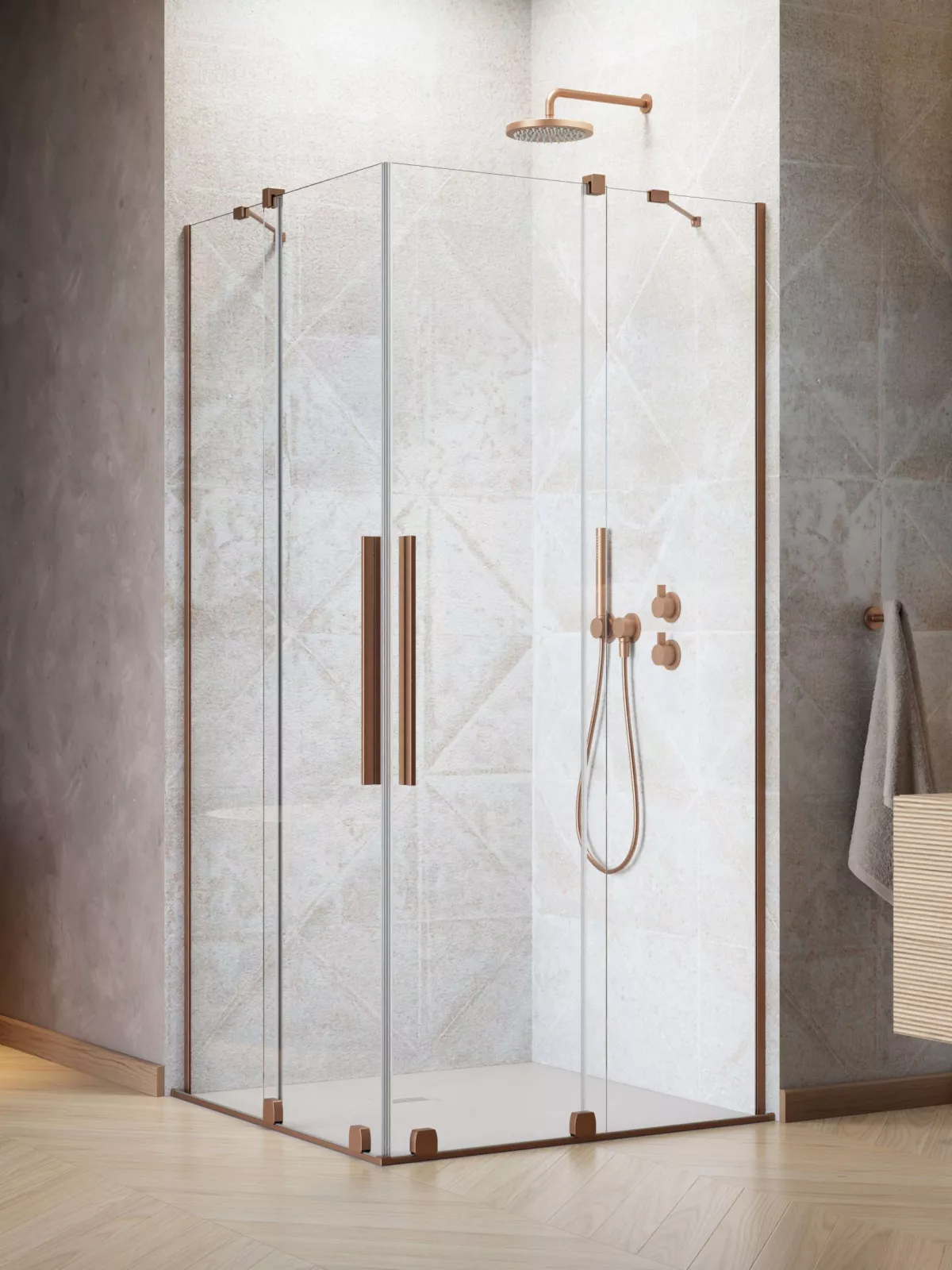 Furo Brushed Copper KDD szögletes szálcsiszolt réz zuhanykabin