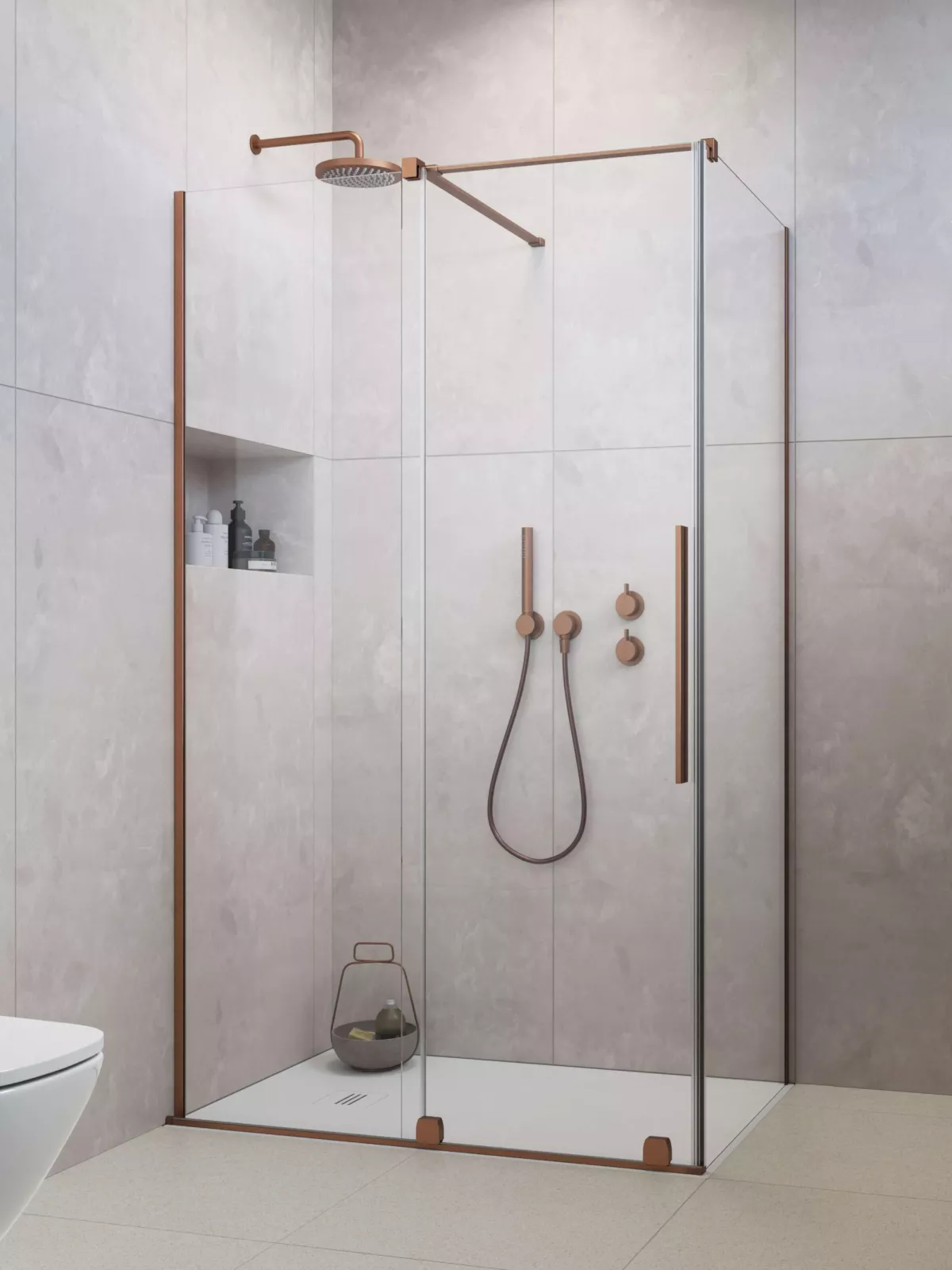 Furo Brushed Copper KDJ szögletes szálcsiszolt réz zuhanykabin (a képen balos zuhanykabin látható)