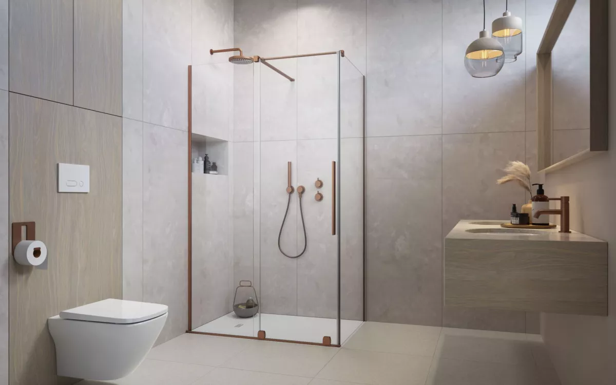 Furo Brushed Copper KDJ szögletes szálcsiszolt réz zuhanykabin (a képen balos zuhanykabin látható)