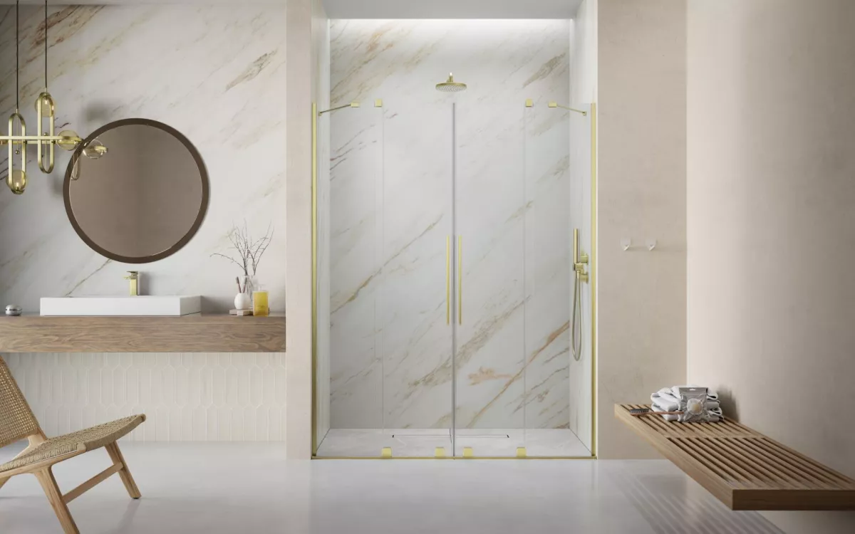 Furo Brushed Gold DWD szálcsiszolt arany zuhanyajtó enteriőr