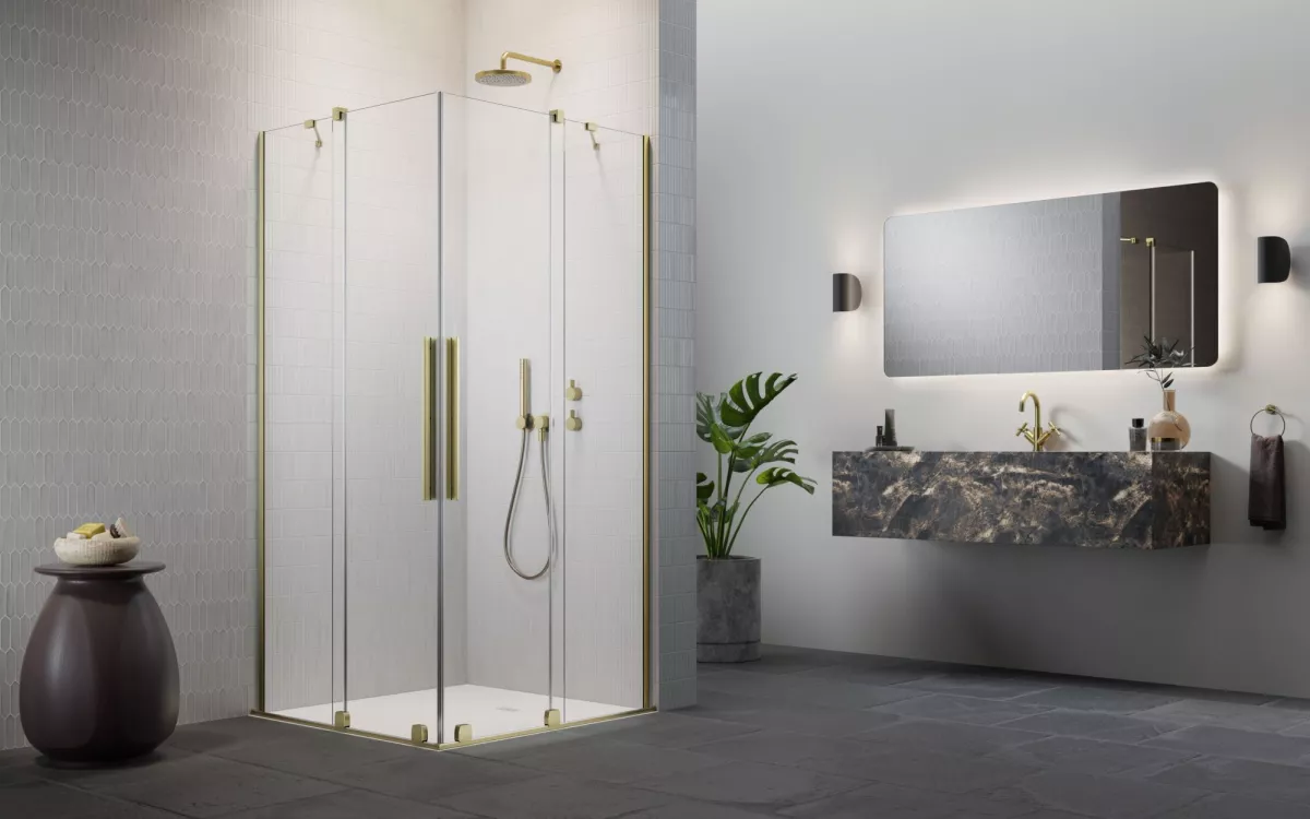 Furo Brushed Gold KDD szögletes szálcsiszolt arany zuhanykabin enteriőr