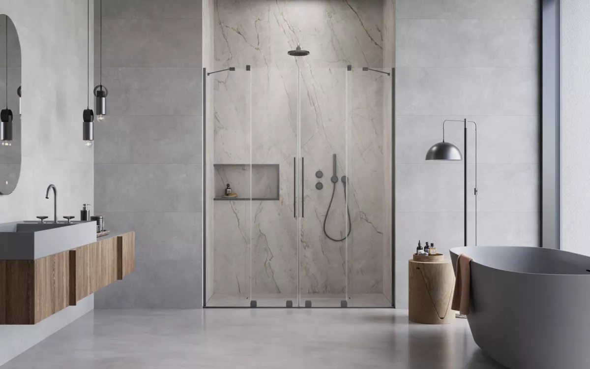 Furo Brushed GunMetal DWD szálcsiszolt fegyvermetál zuhanyajtó enteriőr