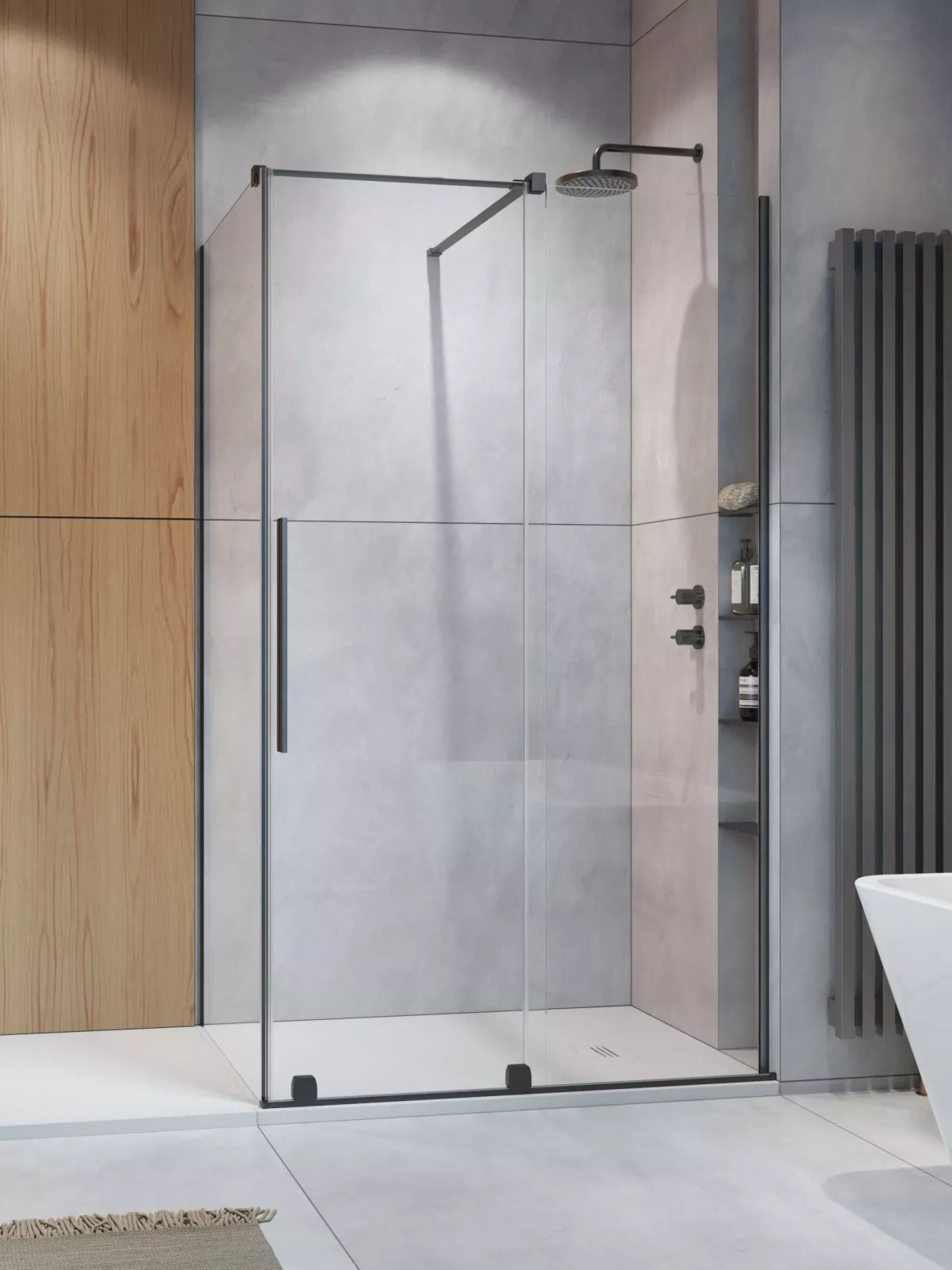 Furo Brushed GunMetal KDJ szögletes szálcsiszolt fegyvermetál zuhanykabin (a képen jobbos zuhanykabin látható)