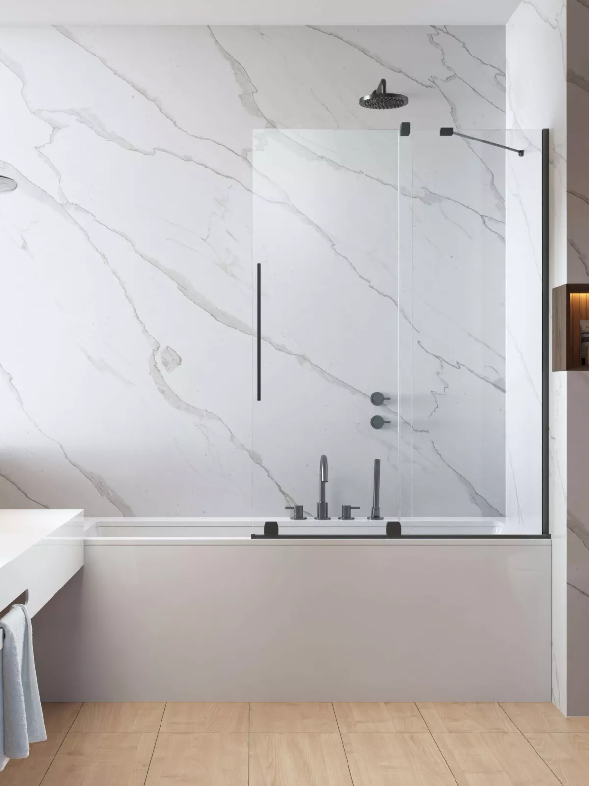 Furo Brushed GunMetal PND II szálcsiszolt fegyvermetál kádparaván (a képen jobbos kádparaván látható)