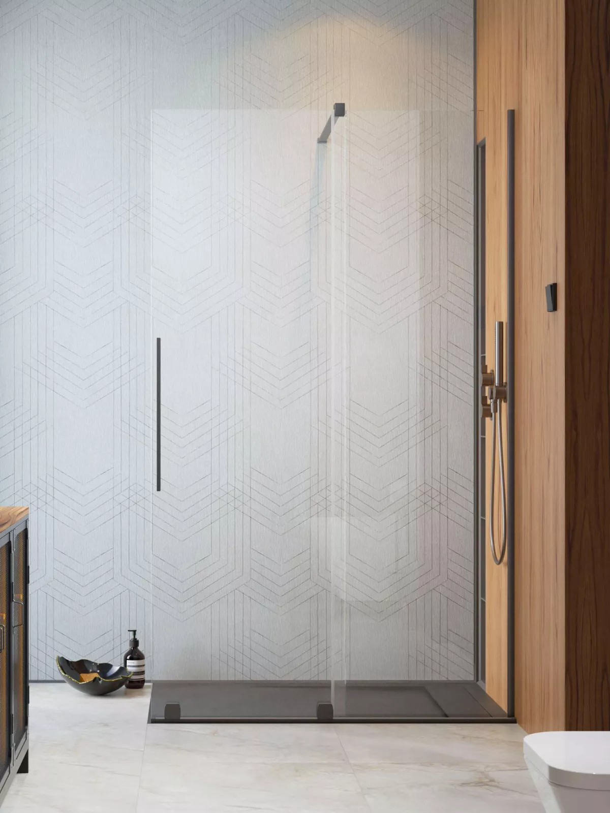 Furo Brushed GunMetal Walk-in szálcsiszolt fegyvermetál zuhanyfal (a képen jobbos zuhanyfal látható)