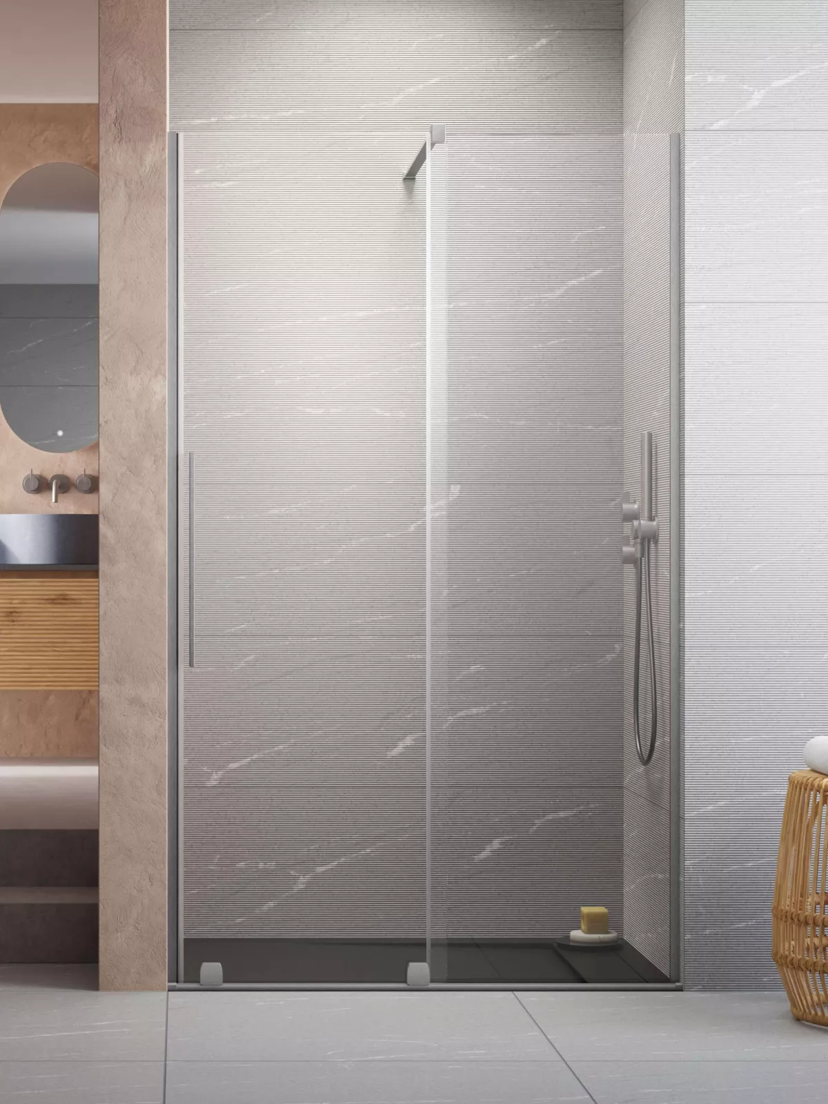 Furo Brushed Nickel DWJ szálcsiszolt króm zuhanyajtó (a képen jobbos zuhanyajtó látható)